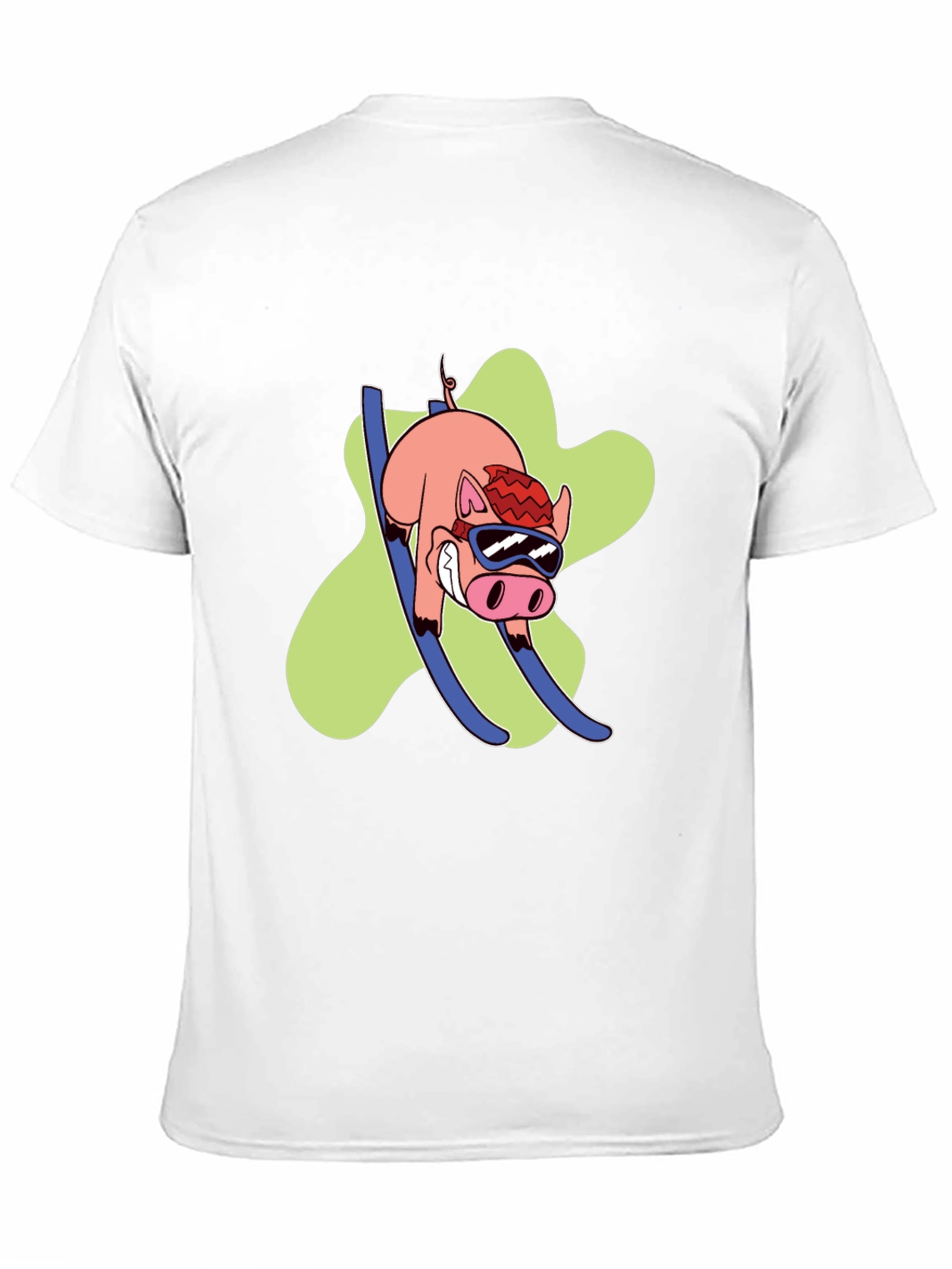 Black Skiing Pig Graphic Tee - Black Crew Neck T-Shirt view 11