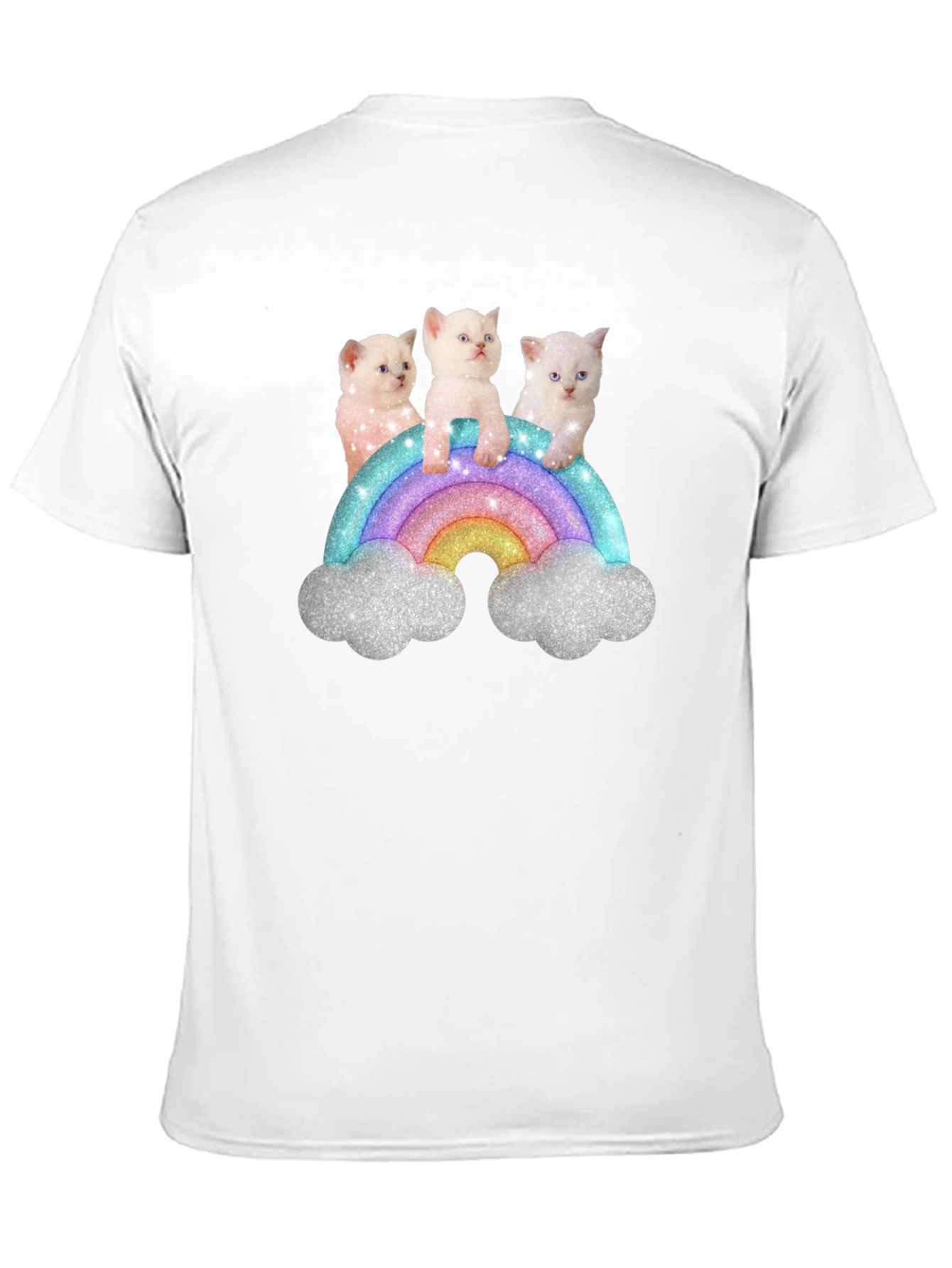 Black Cute Kitten Rainbow Graphic Tee - Black Unisex T-Shirt view 11