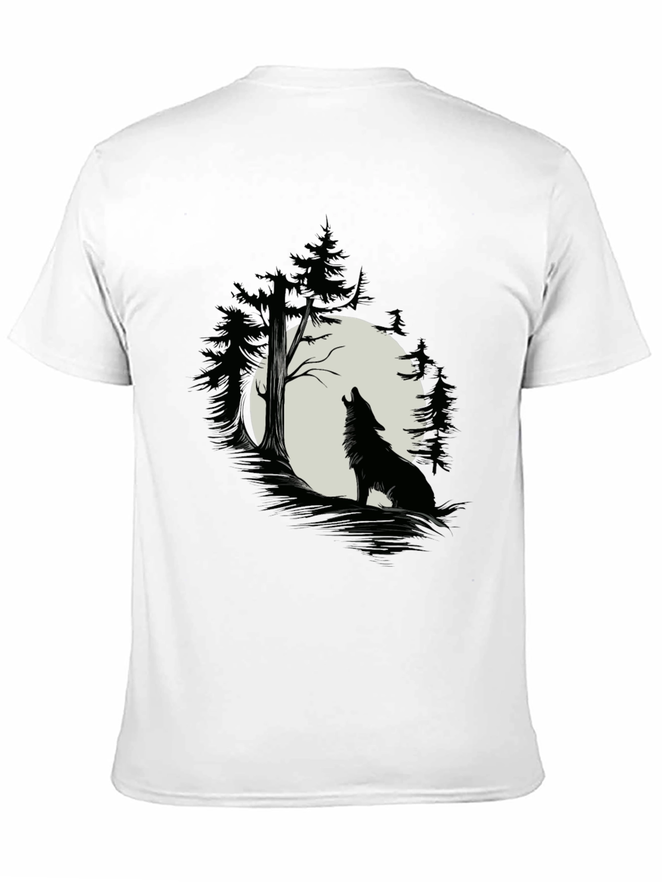 Black Wolf Howling at Moon T-Shirt - Black Cotton Tee view 11