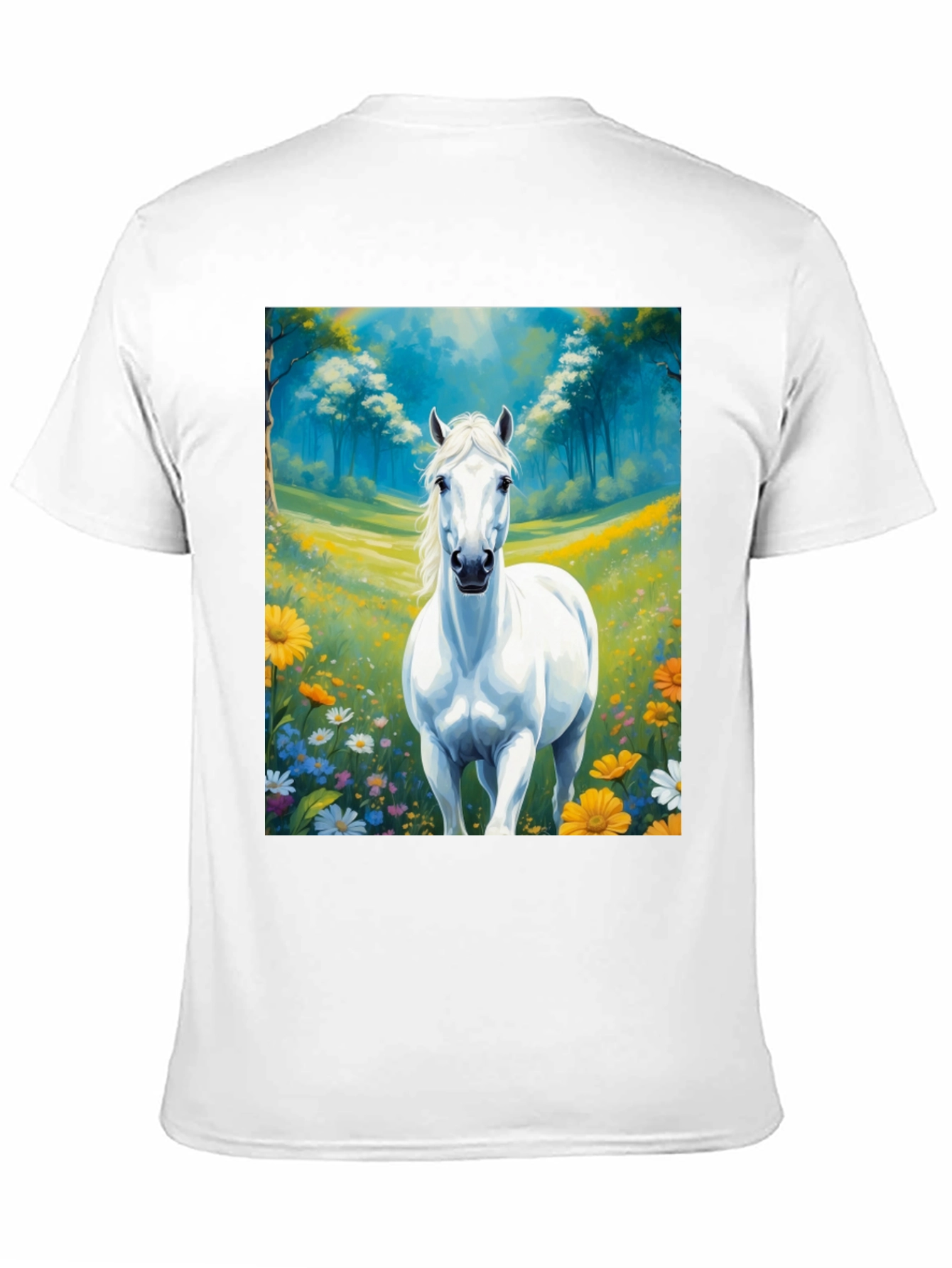 Black White Horse in Meadow Graphic Tee view 11