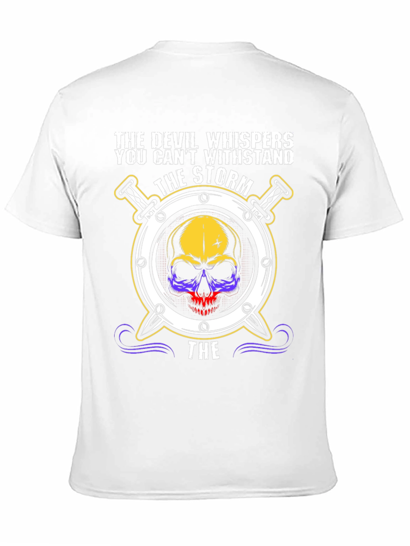 Black The Devil Whispers T-Shirt: Storm Skull Design view 11