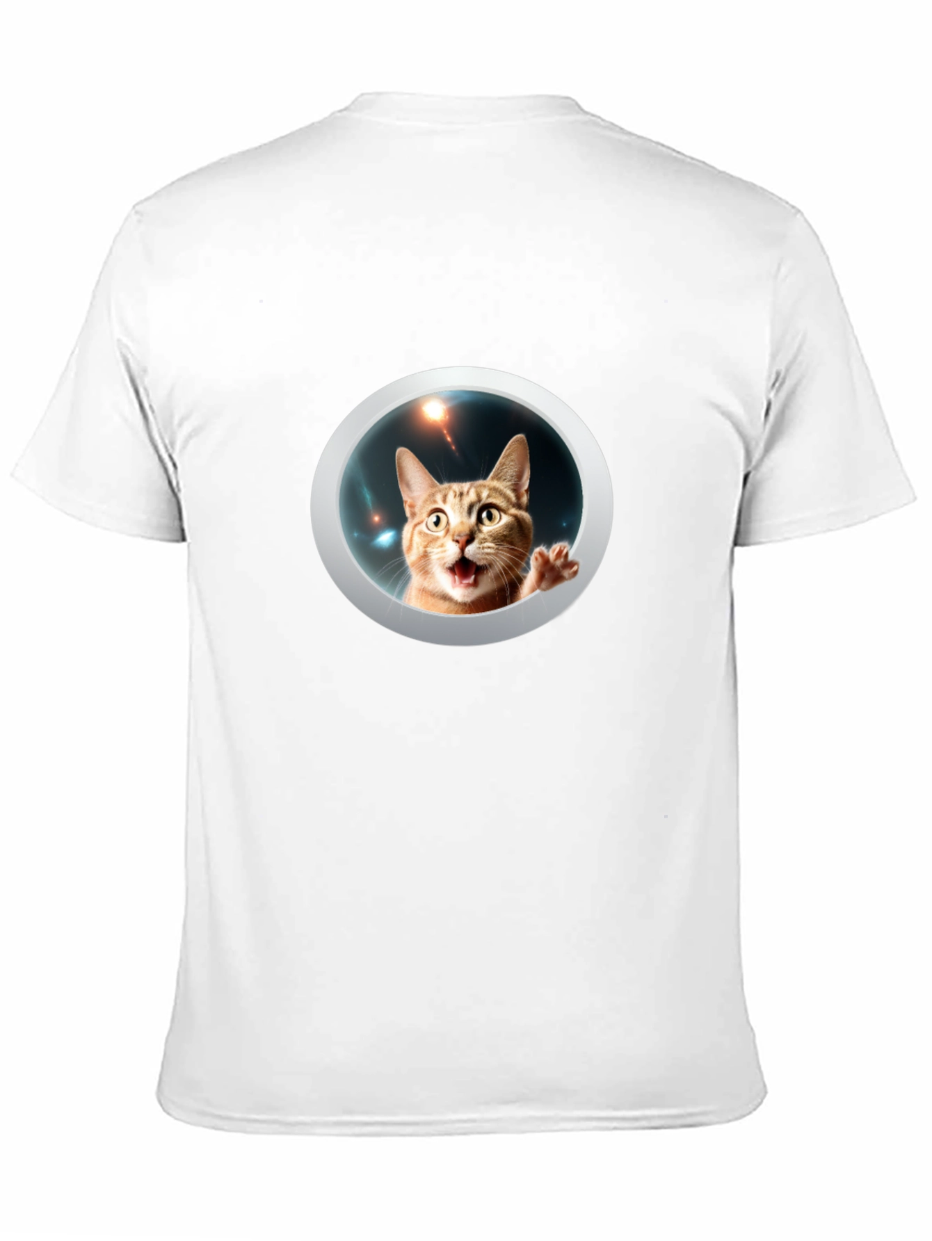 Black Funny Cat in Space Black T-Shirt view 11