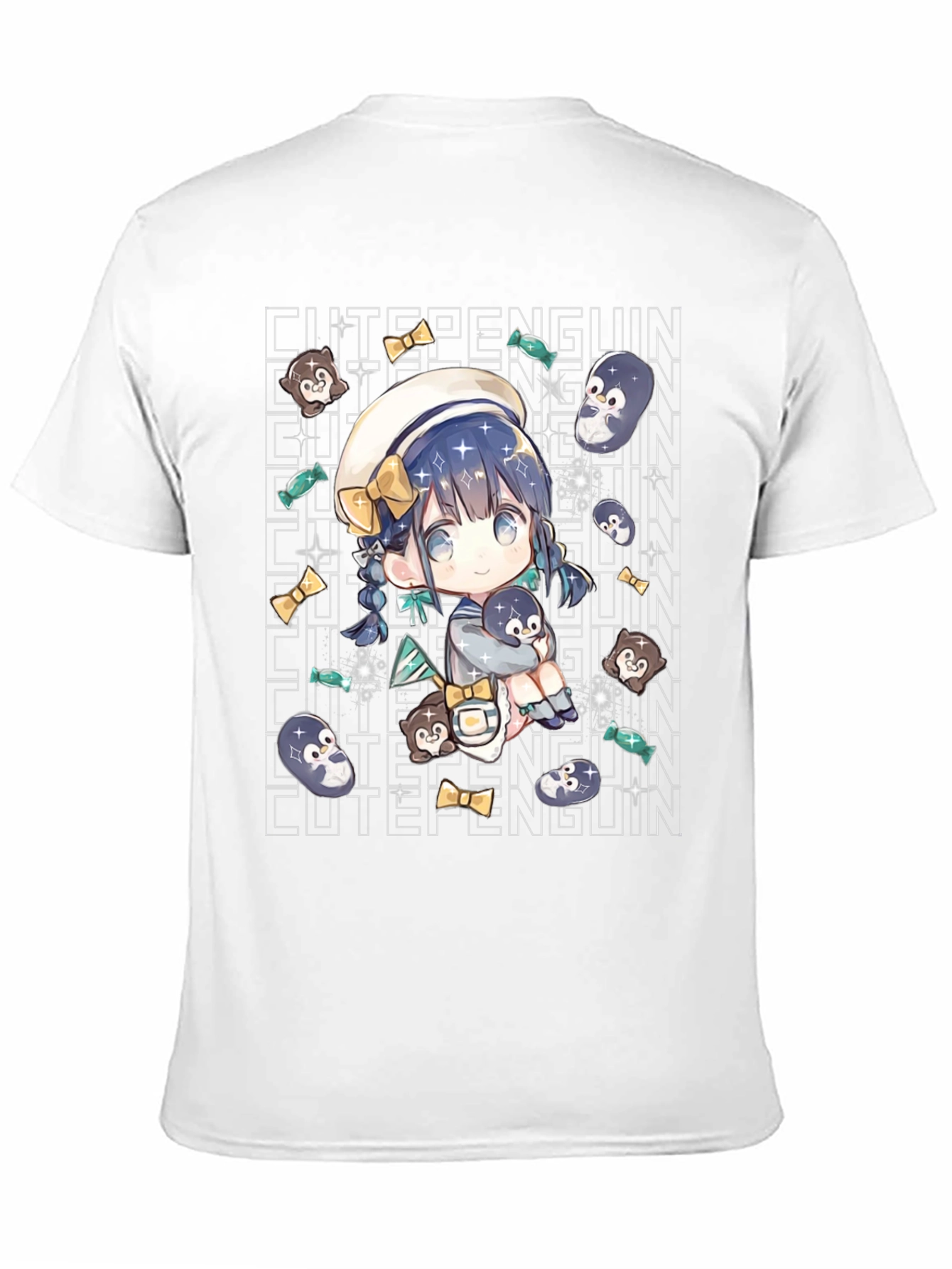 Black Anime Cute Penguin Black T-Shirt view 11