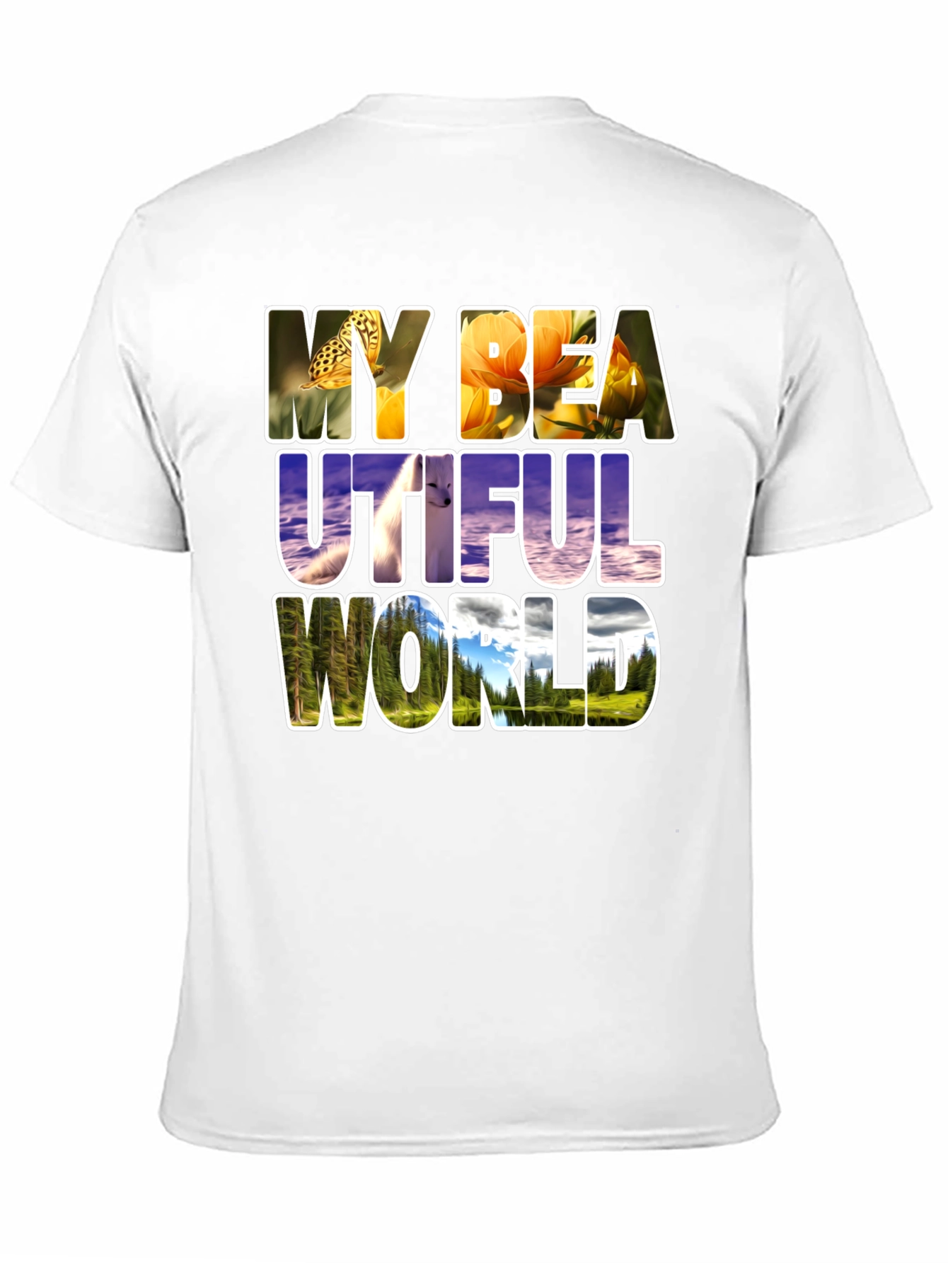 Black Nature Filled Graphic Tee - "My Beautiful World" T-Shirt view 11