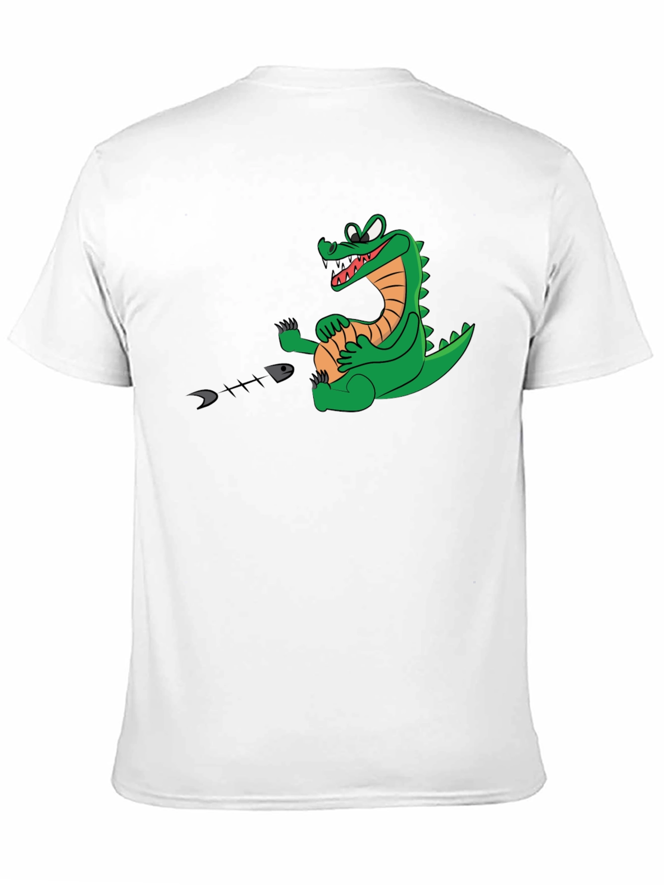 Black Alligator Eating Fish T-Shirt - Black Cotton Tee view 11