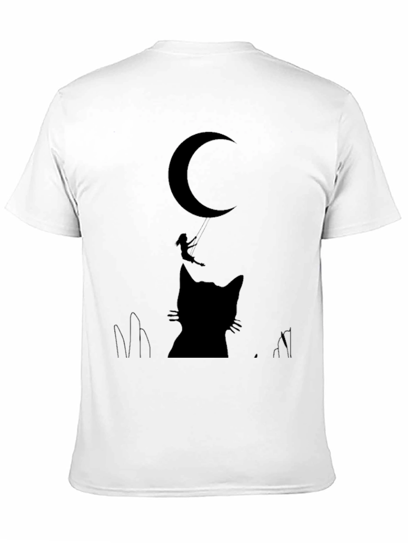 Black Whimsical Cat & Moon Graphic Tee - Black Cotton Blend view 11