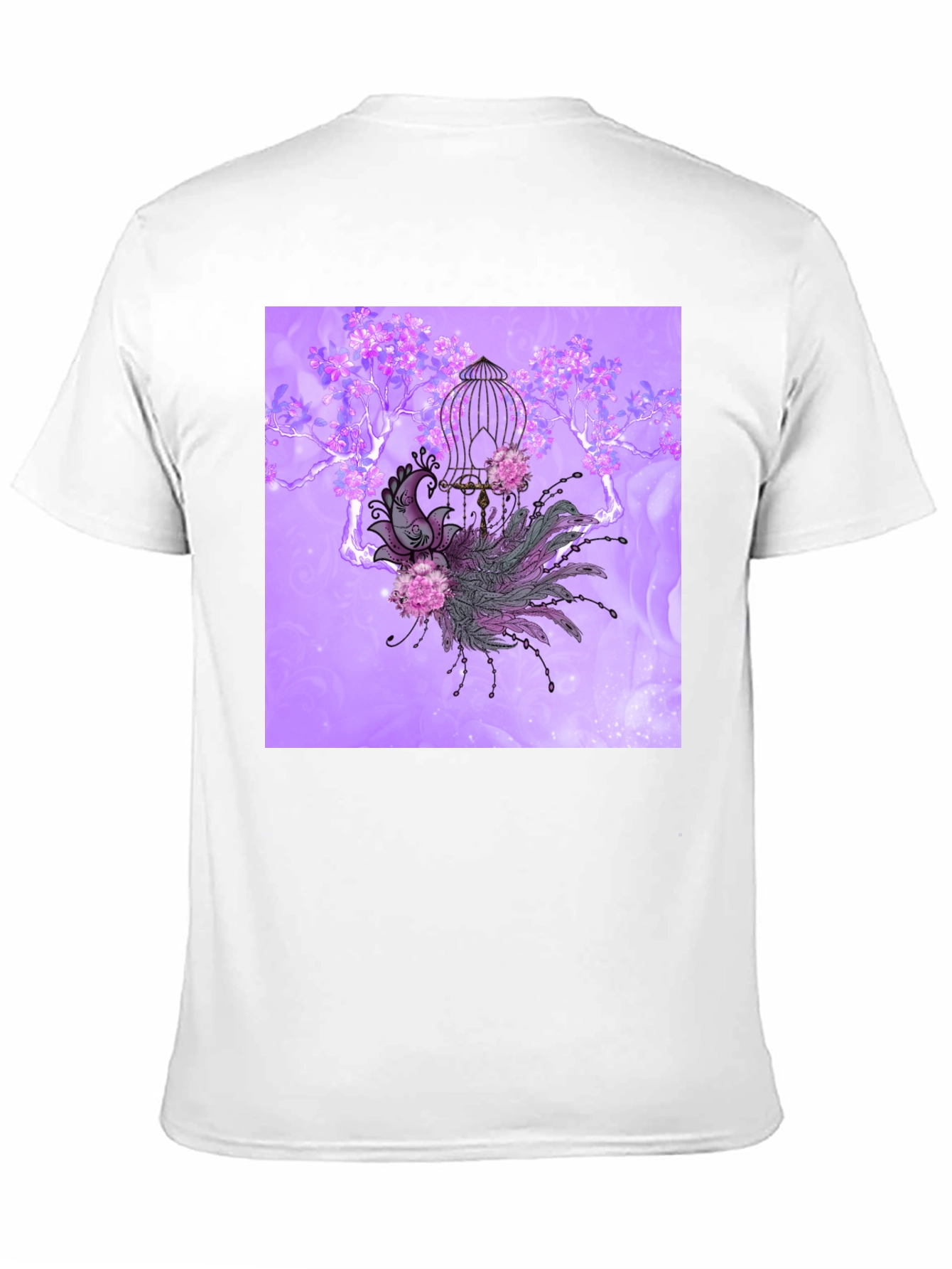 Black Elegant Peacock Cage Graphic T-Shirt view 11