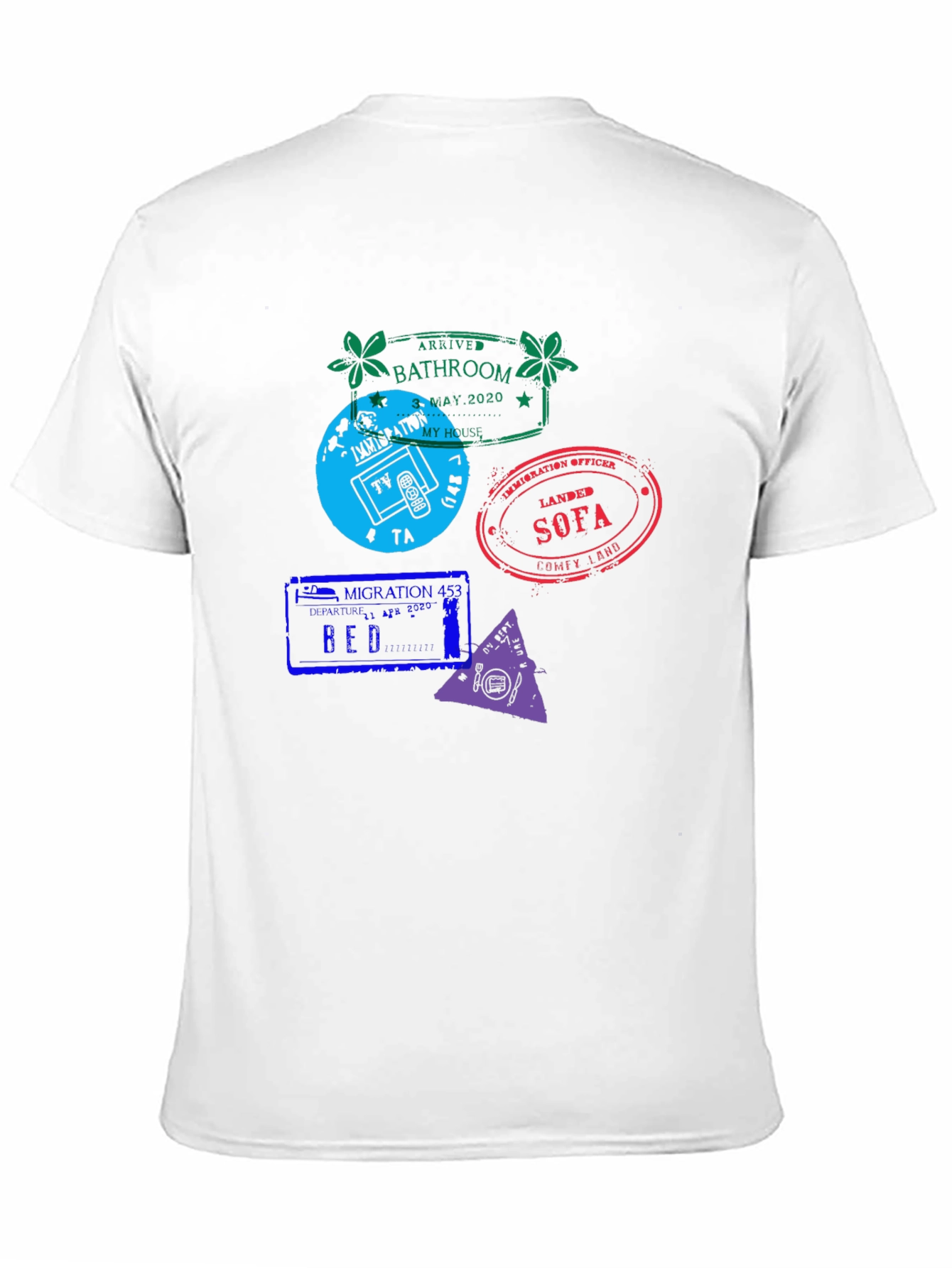 Black Funny Quarantine Travel Stamps Graphic T-Shirt view 11