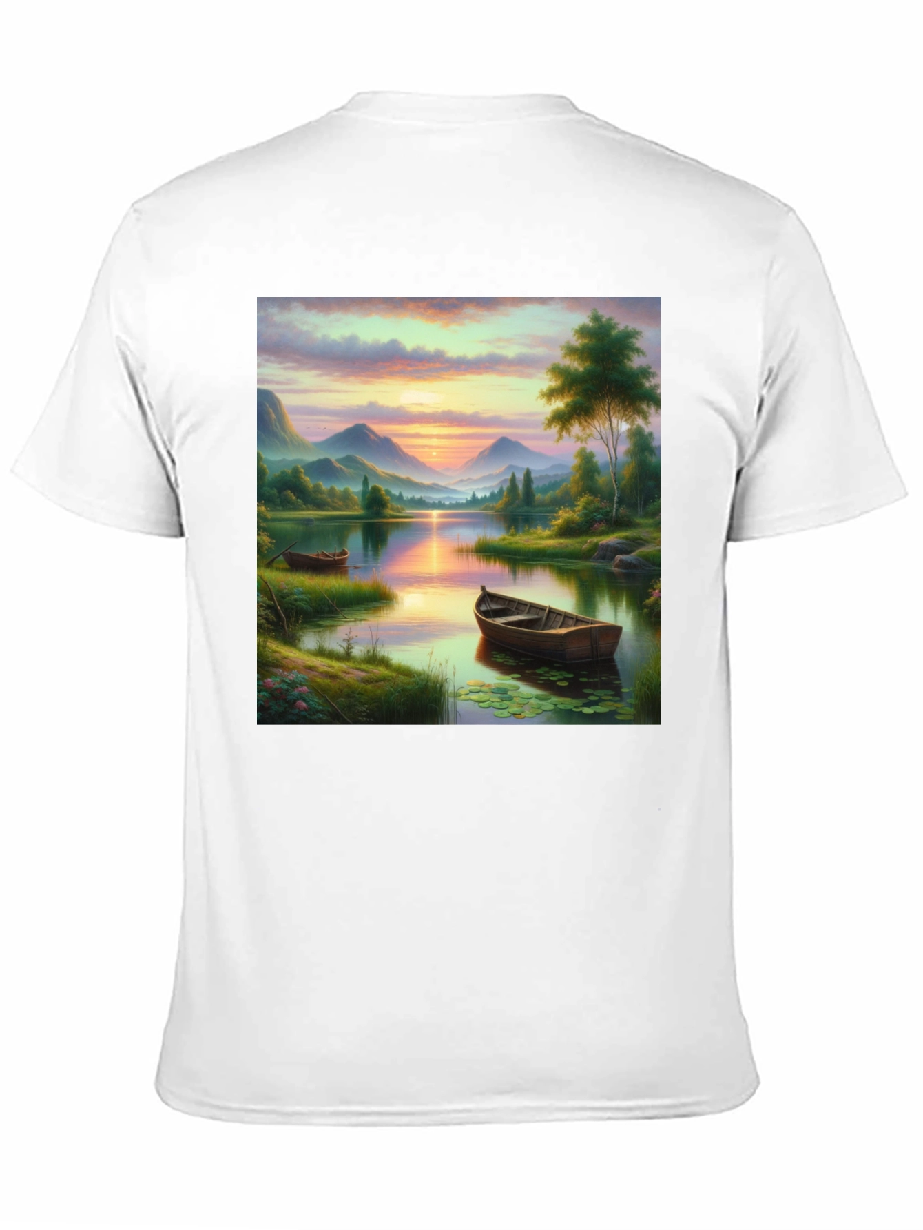 Black Lake Sunset Boat T-Shirt - Artistic Graphic Tee view 11