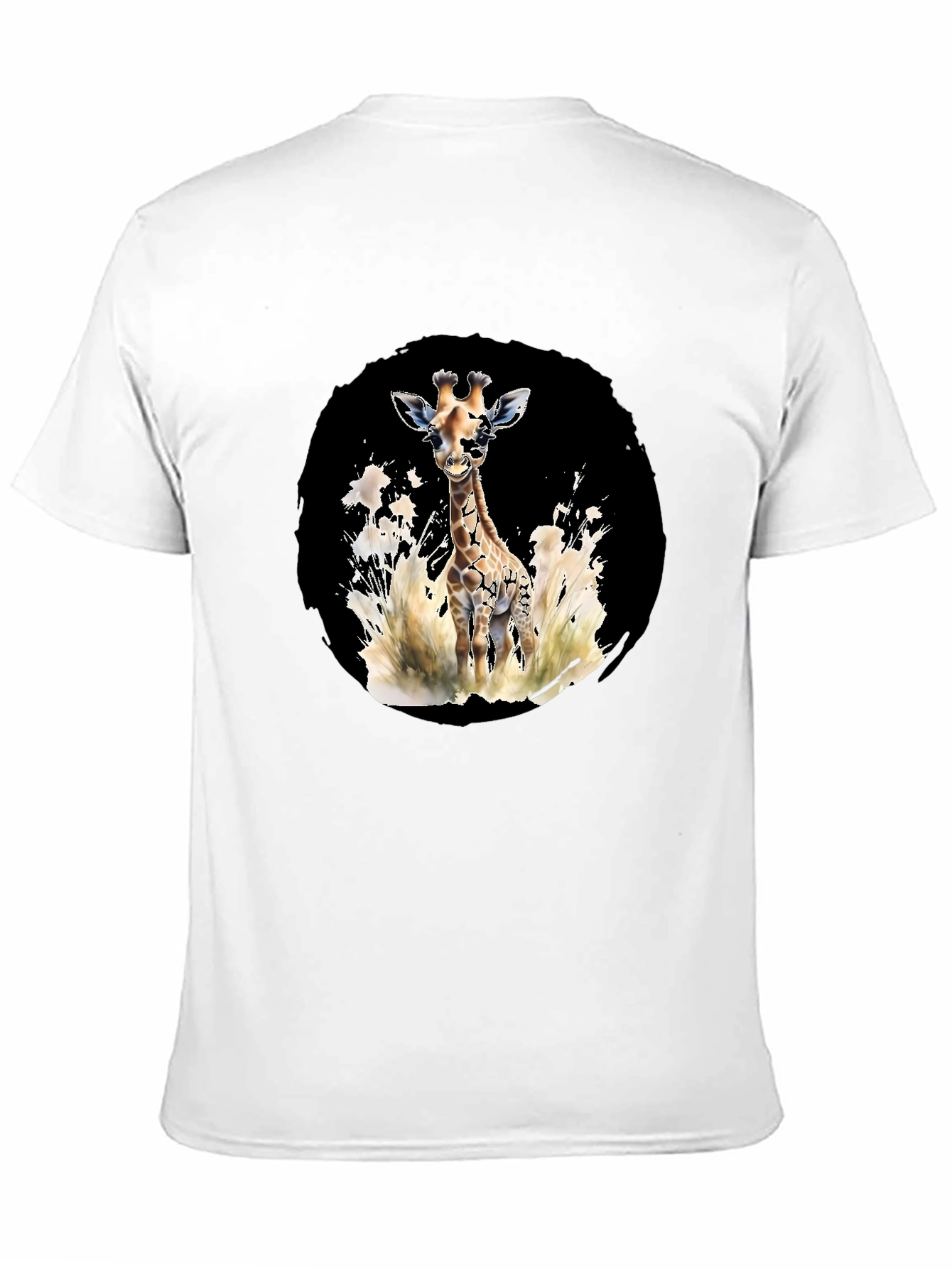 Black Giraffe Watercolor Graphic Tee - Casual Black T-Shirt view 11
