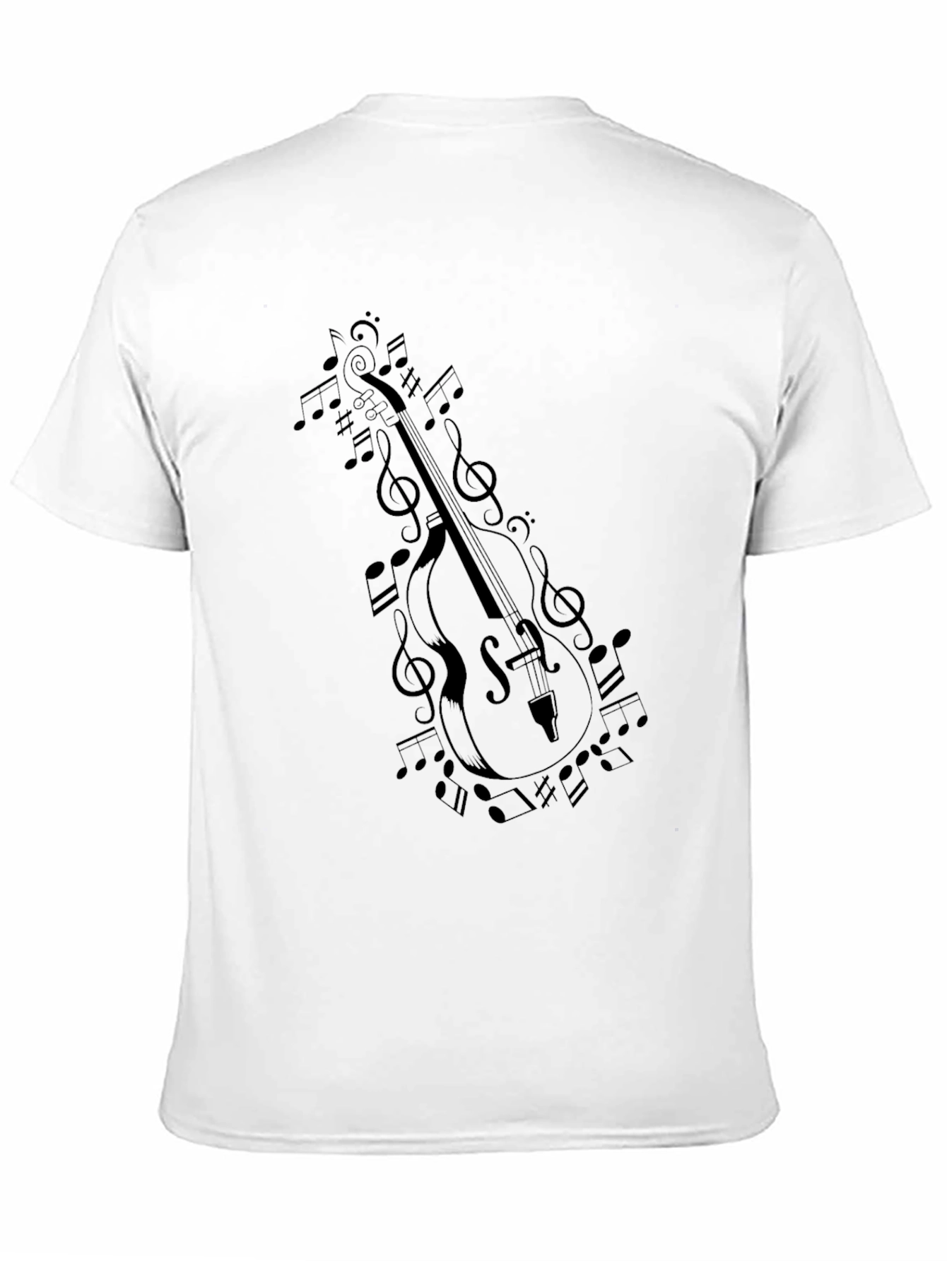 Black Musician's Black T-Shirt with Cello and Music Notes Design view 11