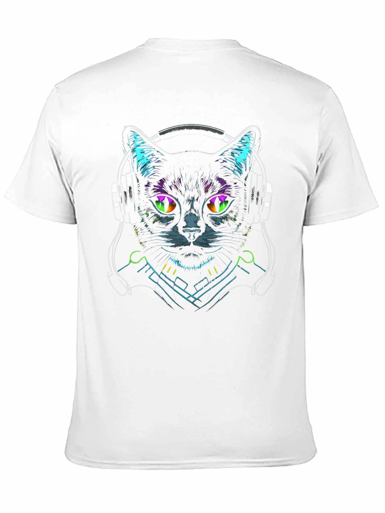 Black Cyberpunk Cat Headphone T-Shirt view 11