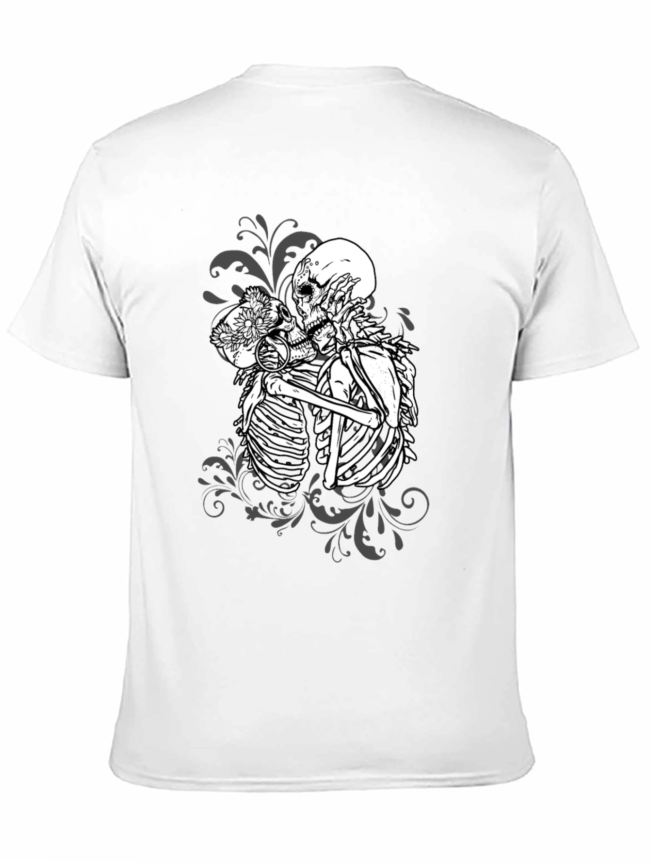 Black Kissing Skeletons Graphic Tee - Gothic Romance T-Shirt view 11