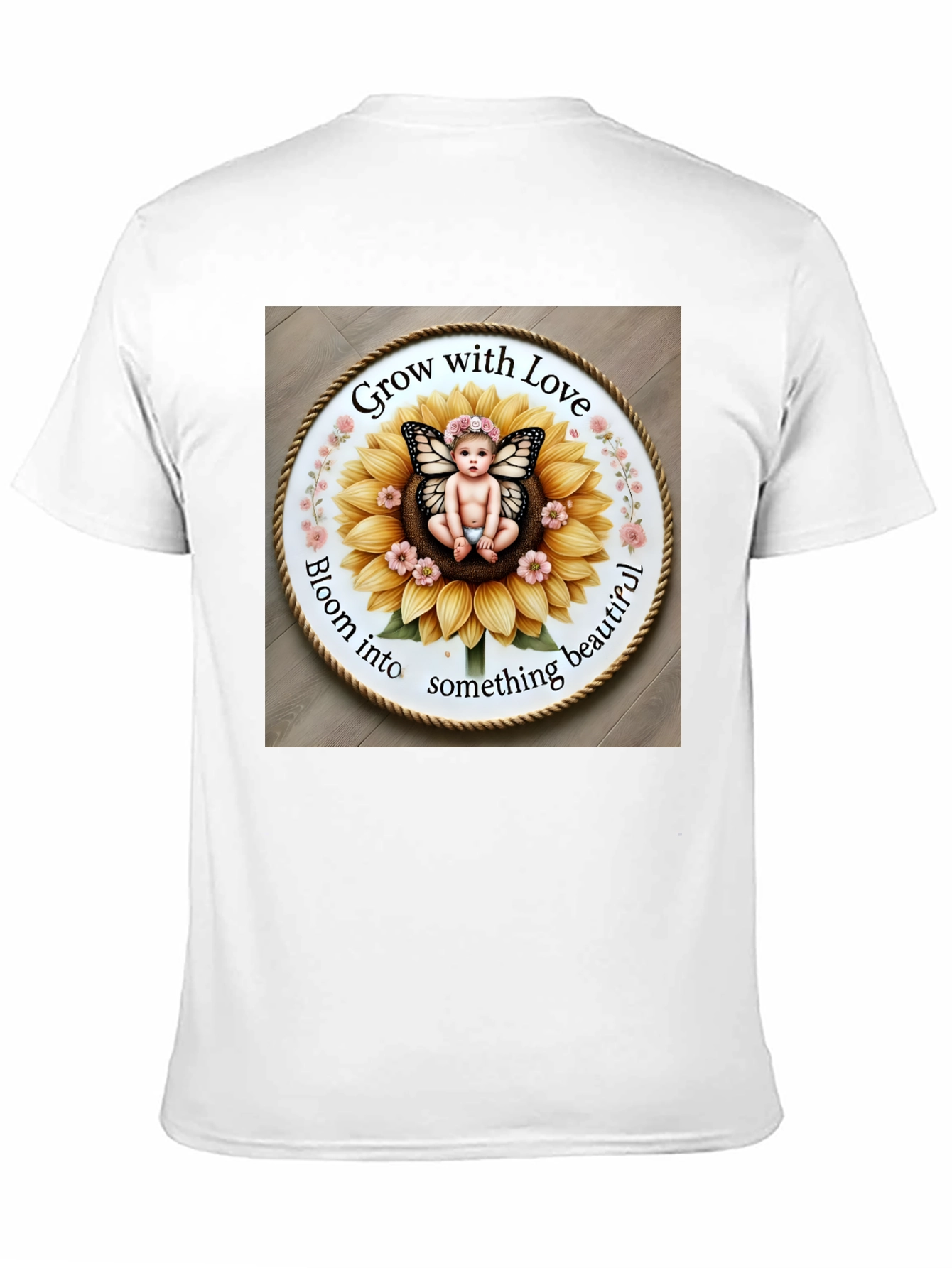 Black Grow with Love T-Shirt - Cute Butterfly Baby Sunflower Design view 11