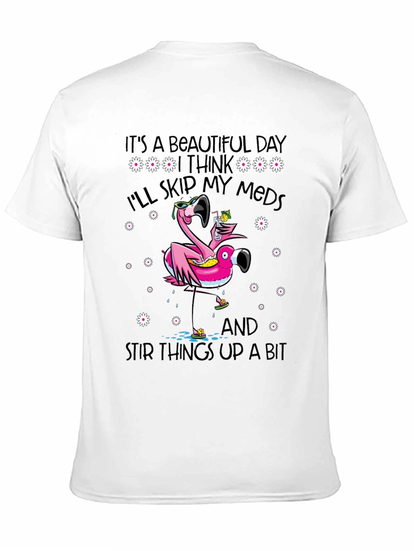 Black It's a Beautiful Day Funny Flamingo Graphic Tee view 11