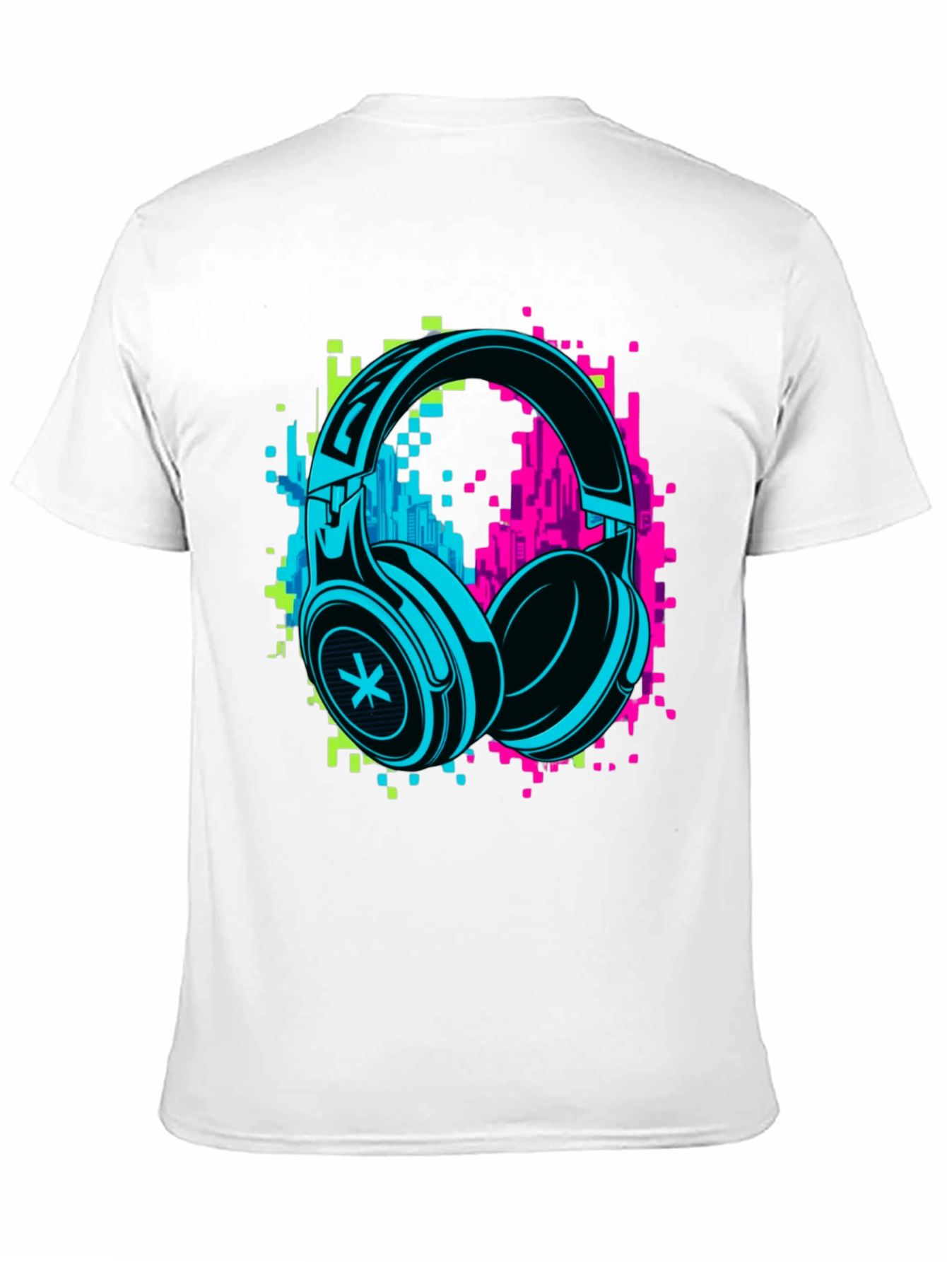Black Neon Headphones Graphic Black T-Shirt view 11
