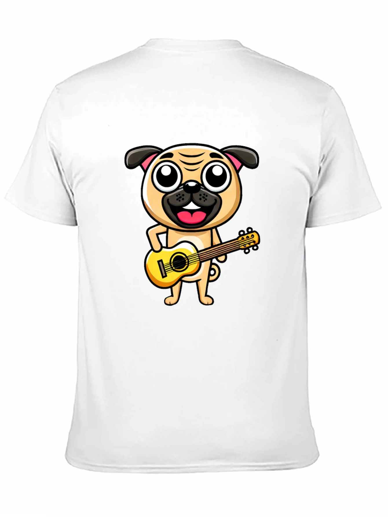 Black Pug Playing Guitar T-Shirt - Black Cotton Tee view 11