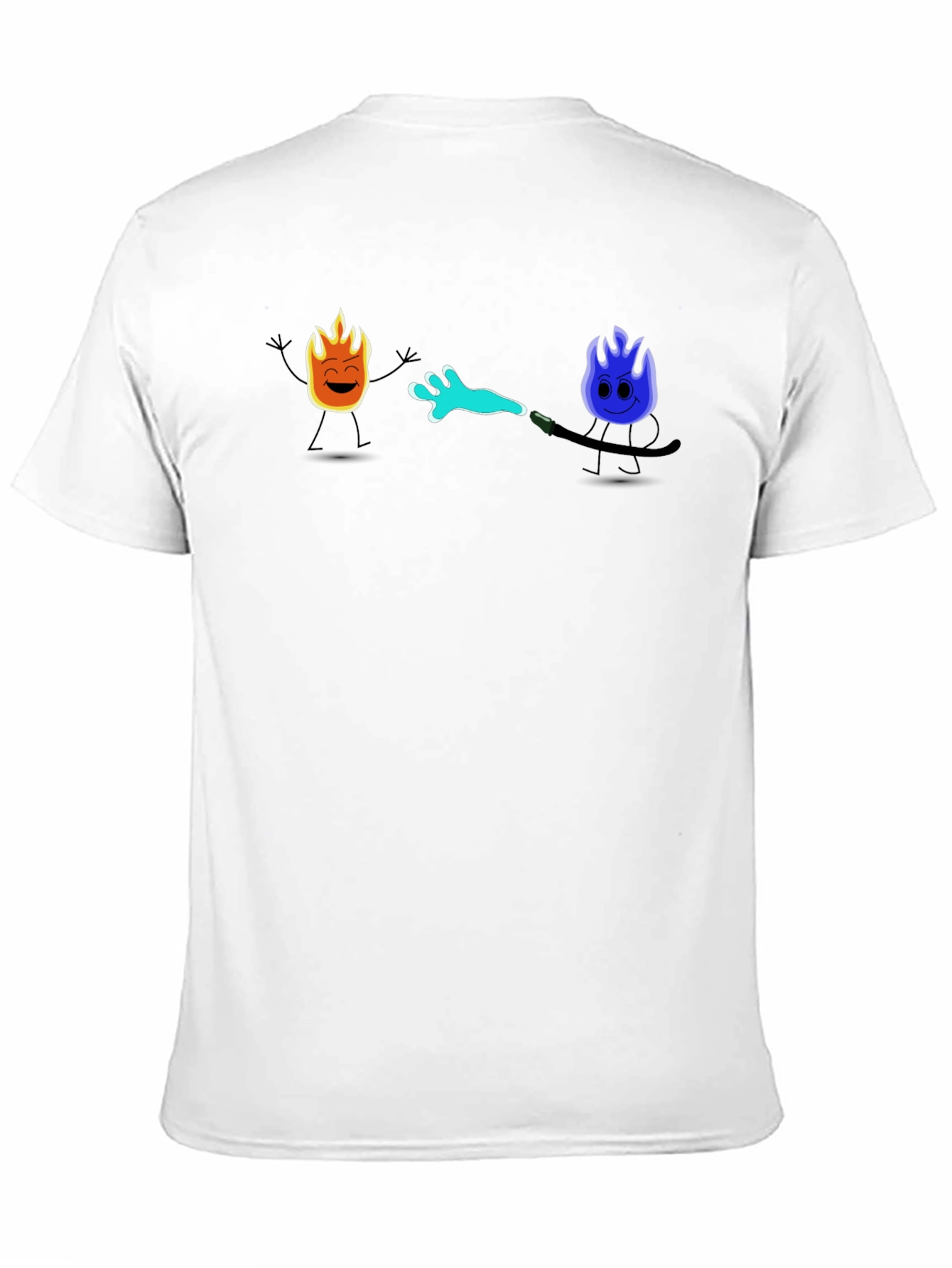 Black Cool Cartoon Fire & Water T-Shirt view 11