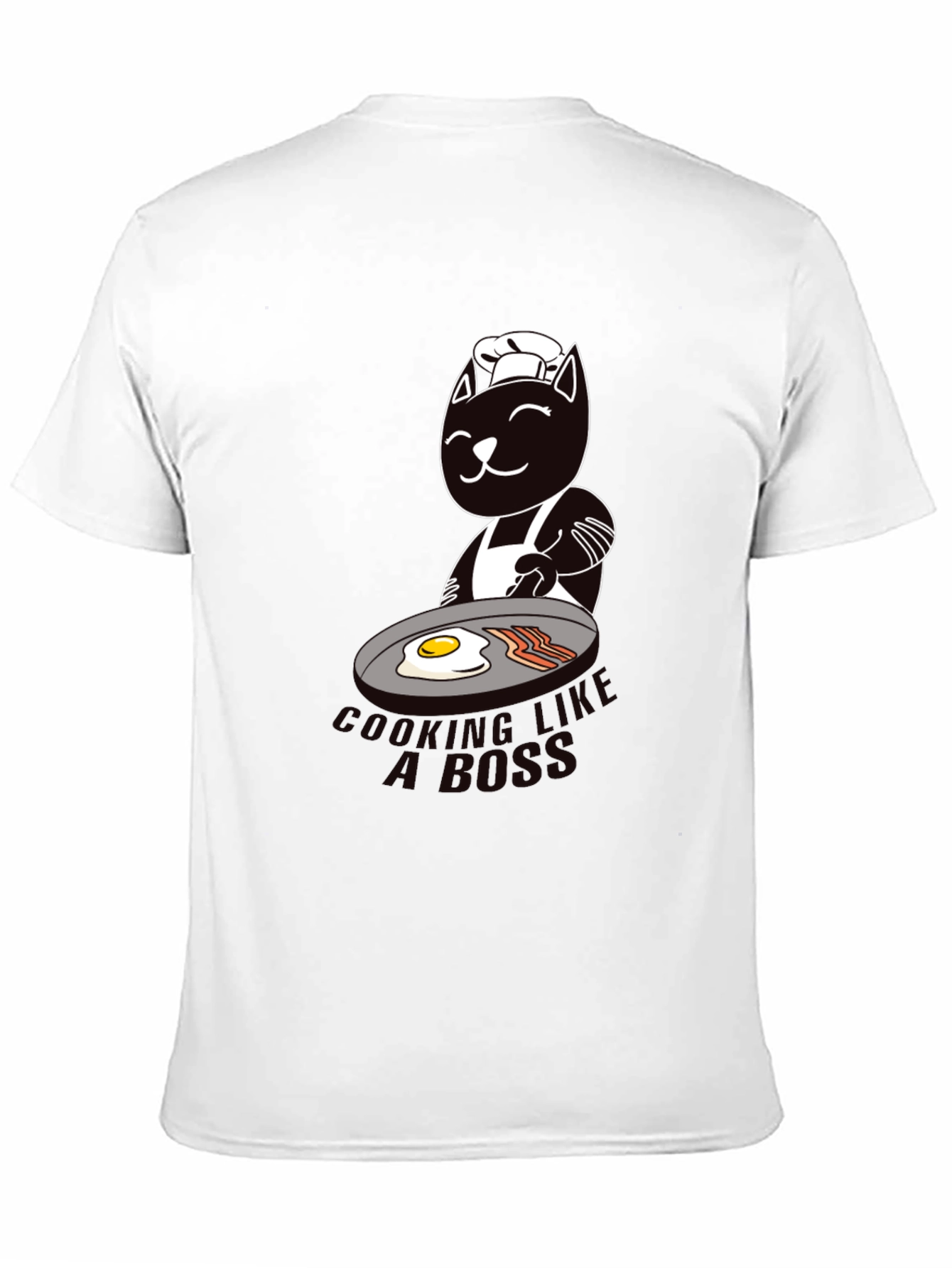 Black Chef Cat Cooking Breakfast Graphic T-Shirt view 11