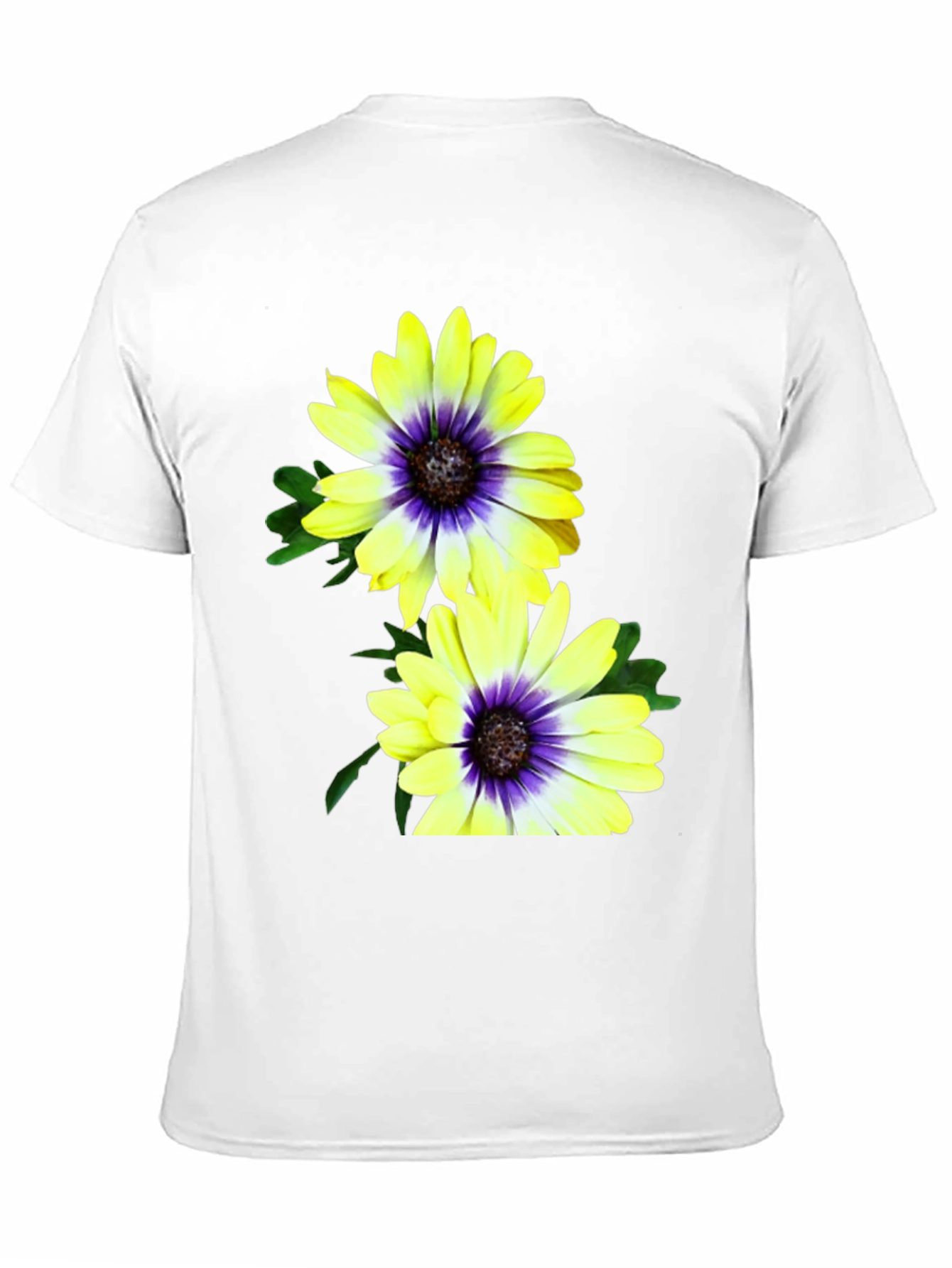Black Floral T-Shirt: Yellow & Purple Daisy Print view 11