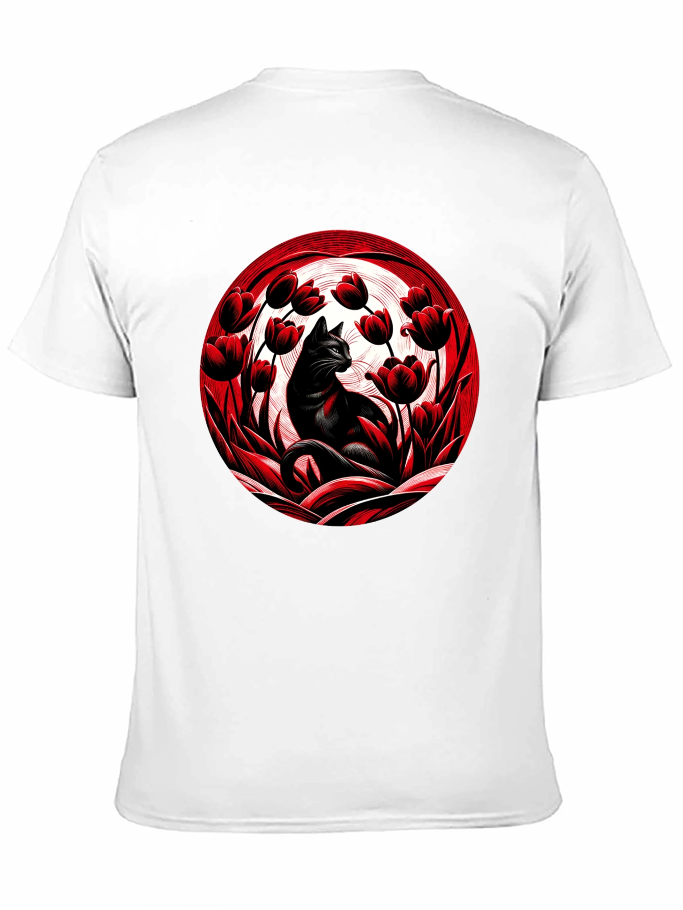 Black Black Cat in Red Tulips Graphic Tee view 11