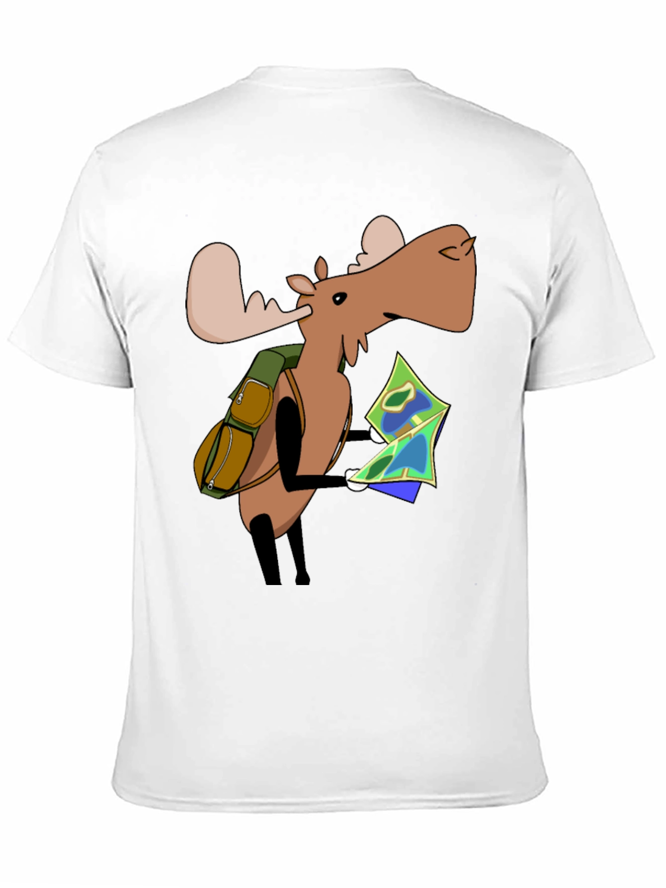 Black Cartoon Moose with Map T-Shirt - Black view 11
