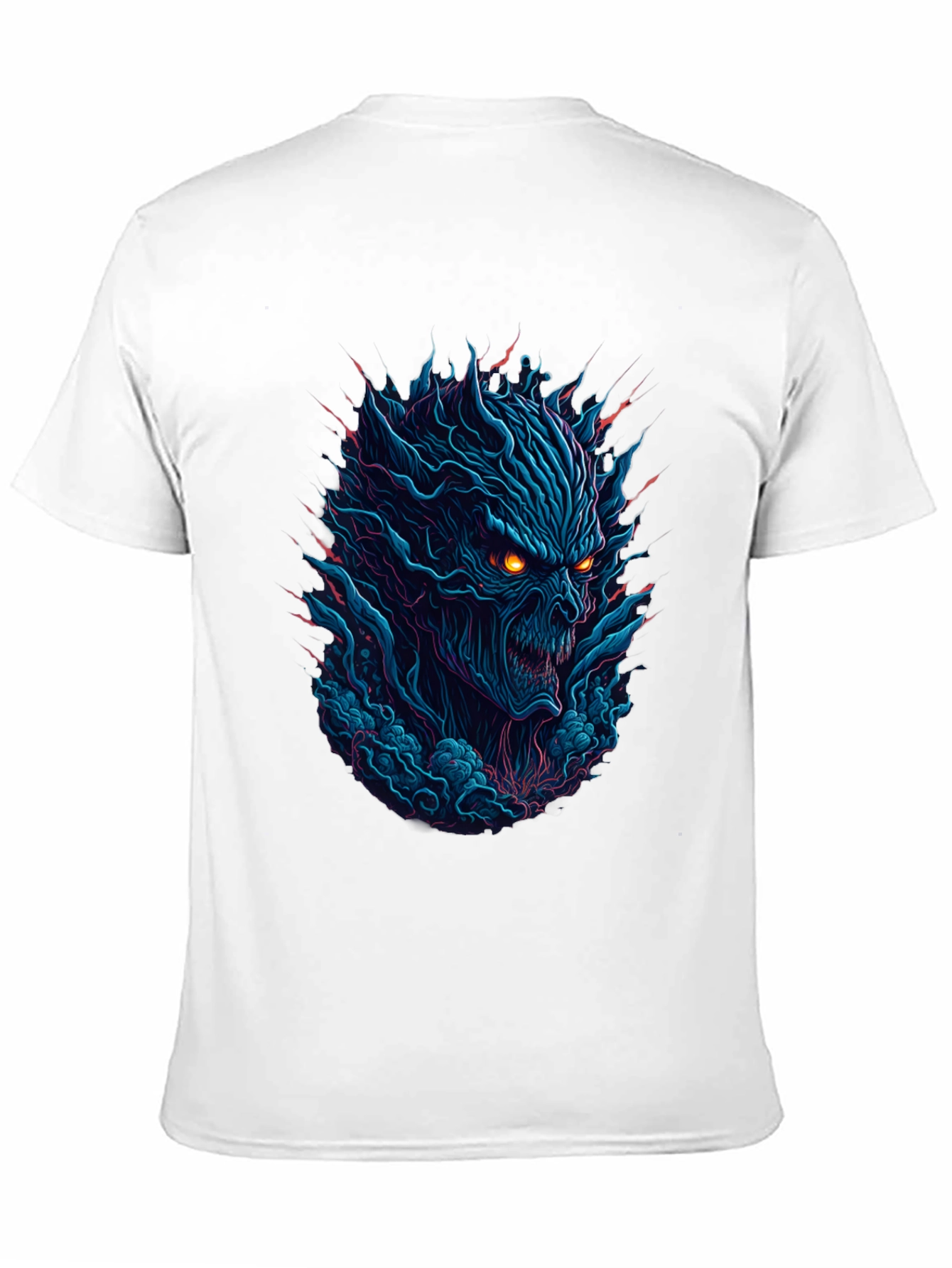 Black Men's Black T-Shirt with Fiery Monster Graphic view 11