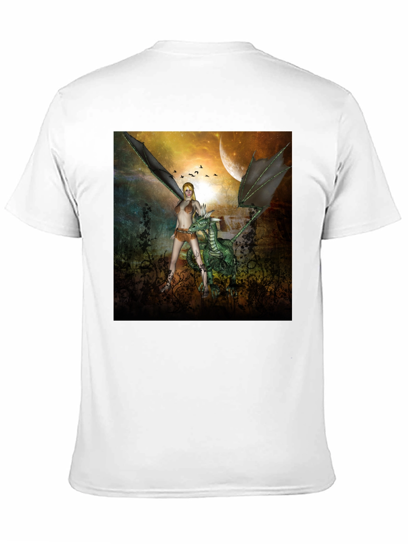 Black Fantasy Dragon & Warrior Graphic Tee view 11