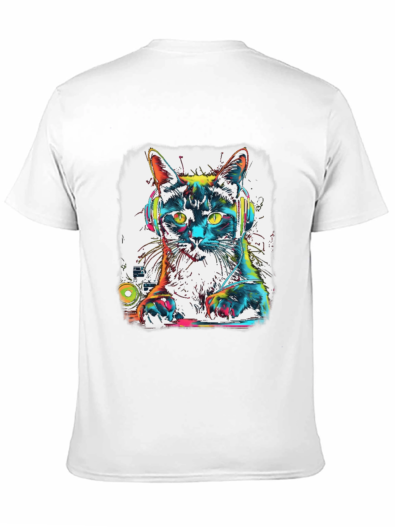 Black DJ Cat T-Shirt - Colorful Graphic Tee view 11
