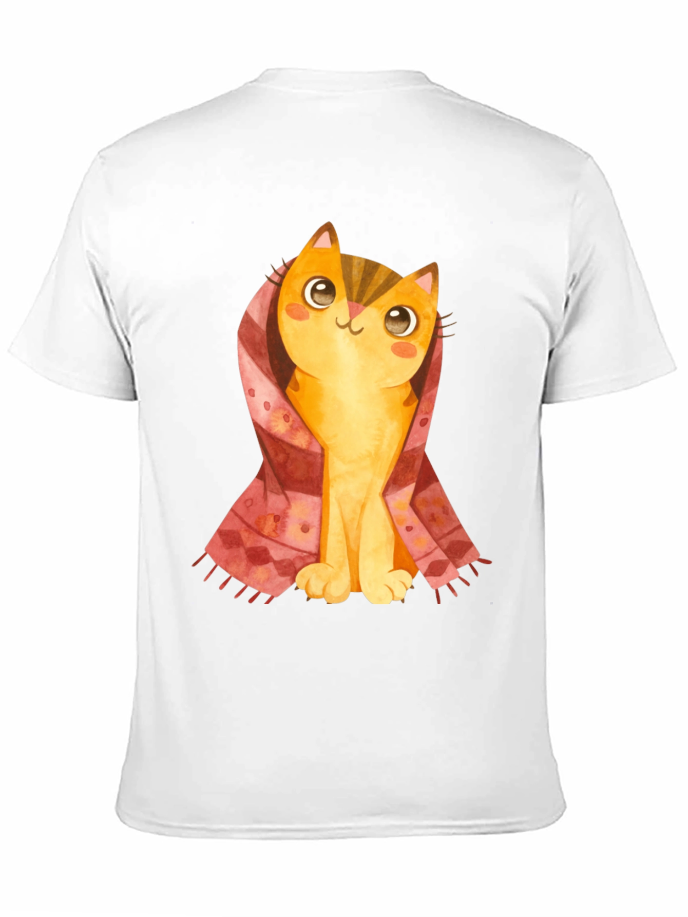 Black Cute Cartoon Cat in Scarf Black T-Shirt view 11