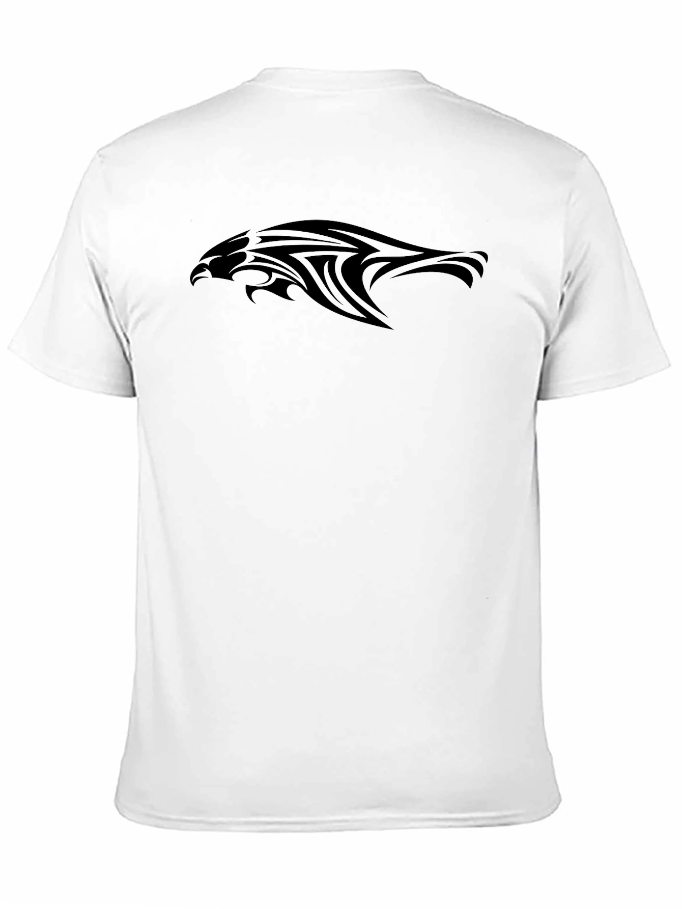 Black Men's Black Graphic Tee - Tribal Hawk Design view 11