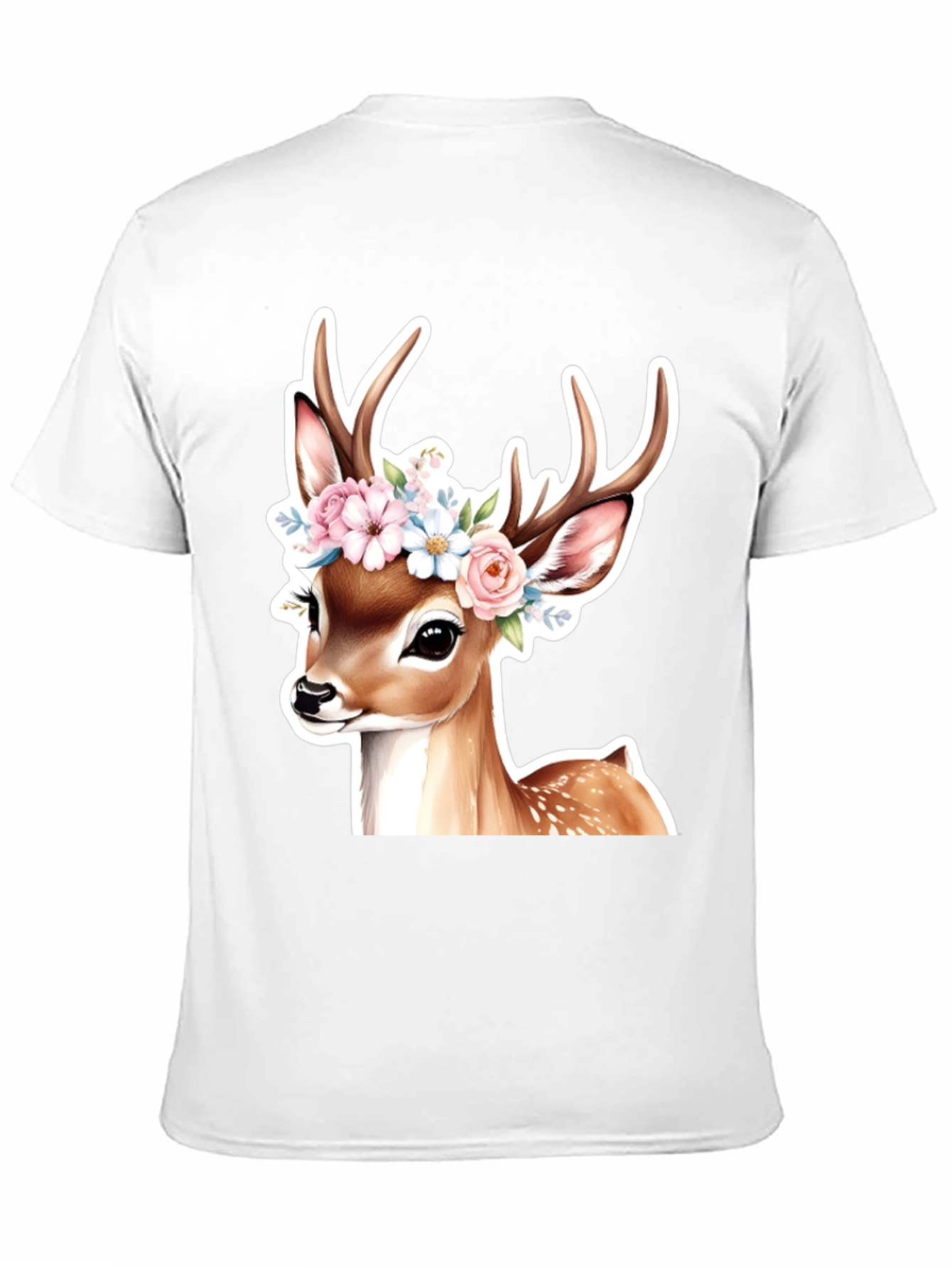 Black Deer Floral Crown Black T-Shirt view 11