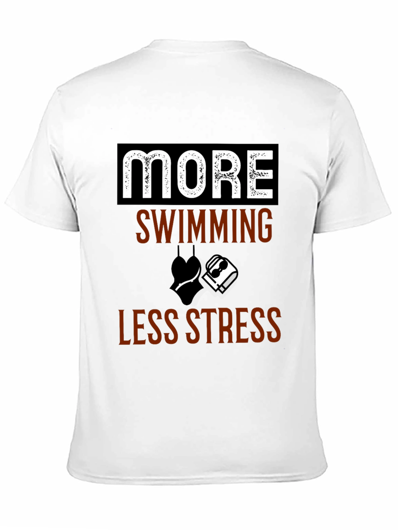 More Swimming Less Stress Black T-Shirt - 11