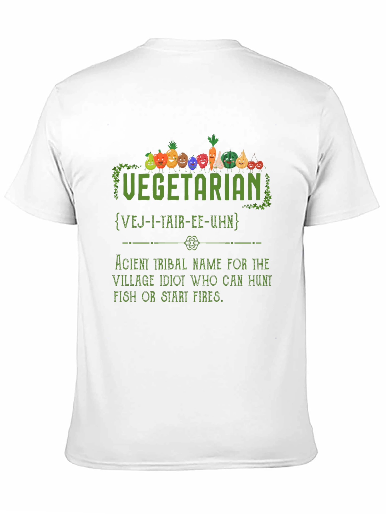 Black Vegetarian Village Idiot Funny Graphic T-Shirt view 11