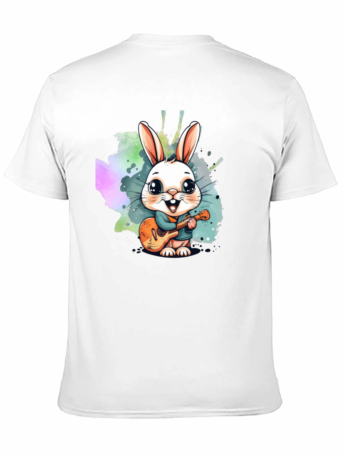 Black Cute Bunny Guitarist Black T-Shirt view 11