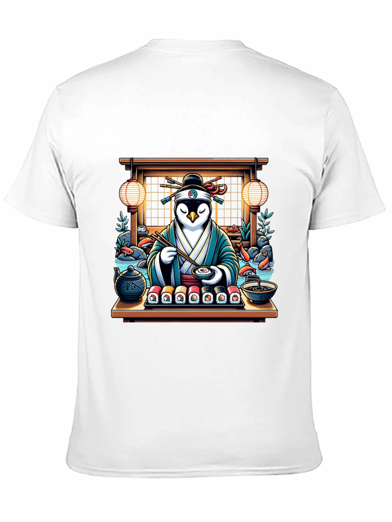 Black Sushi Chef Penguin T-Shirt view 11
