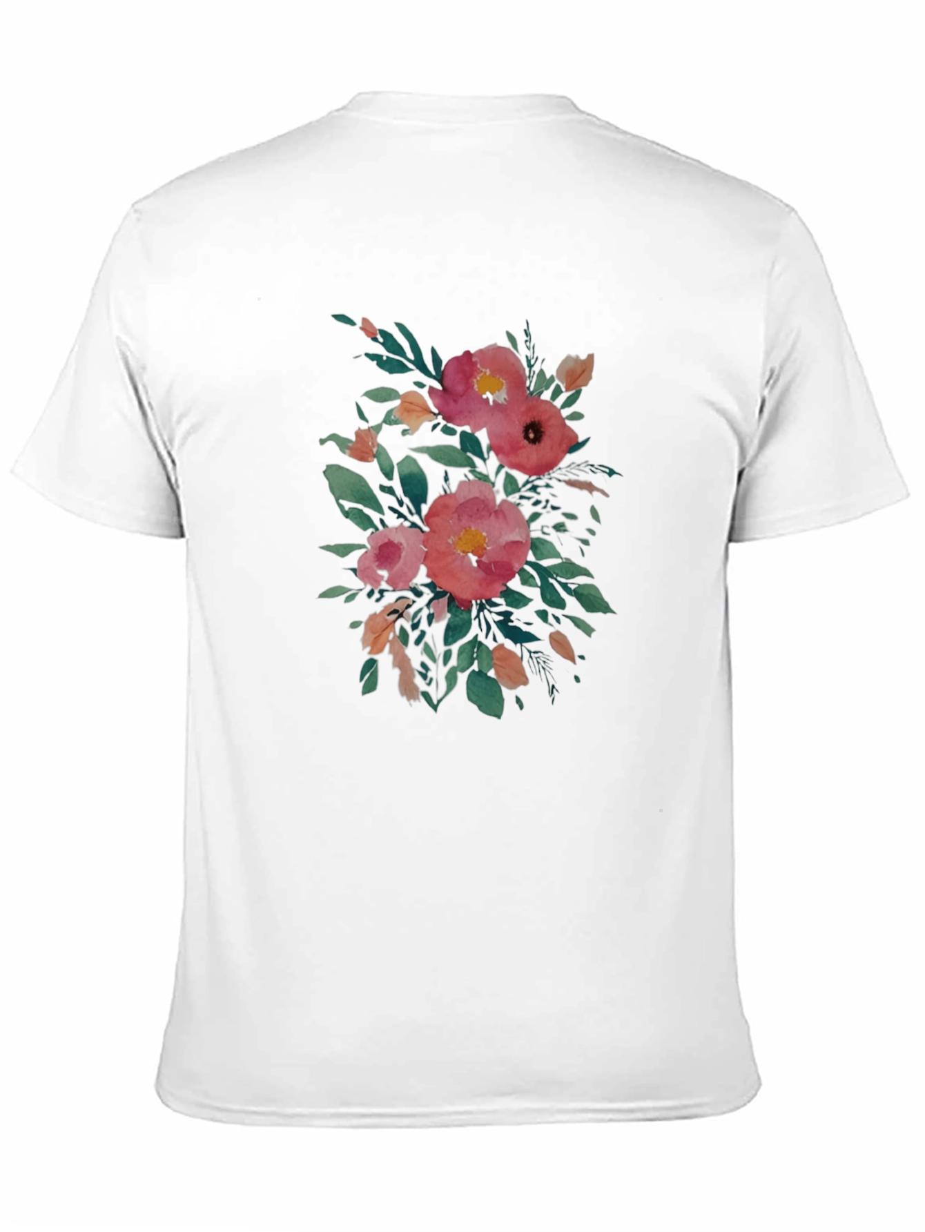 Black Floral Watercolor Print Black T-Shirt view 11