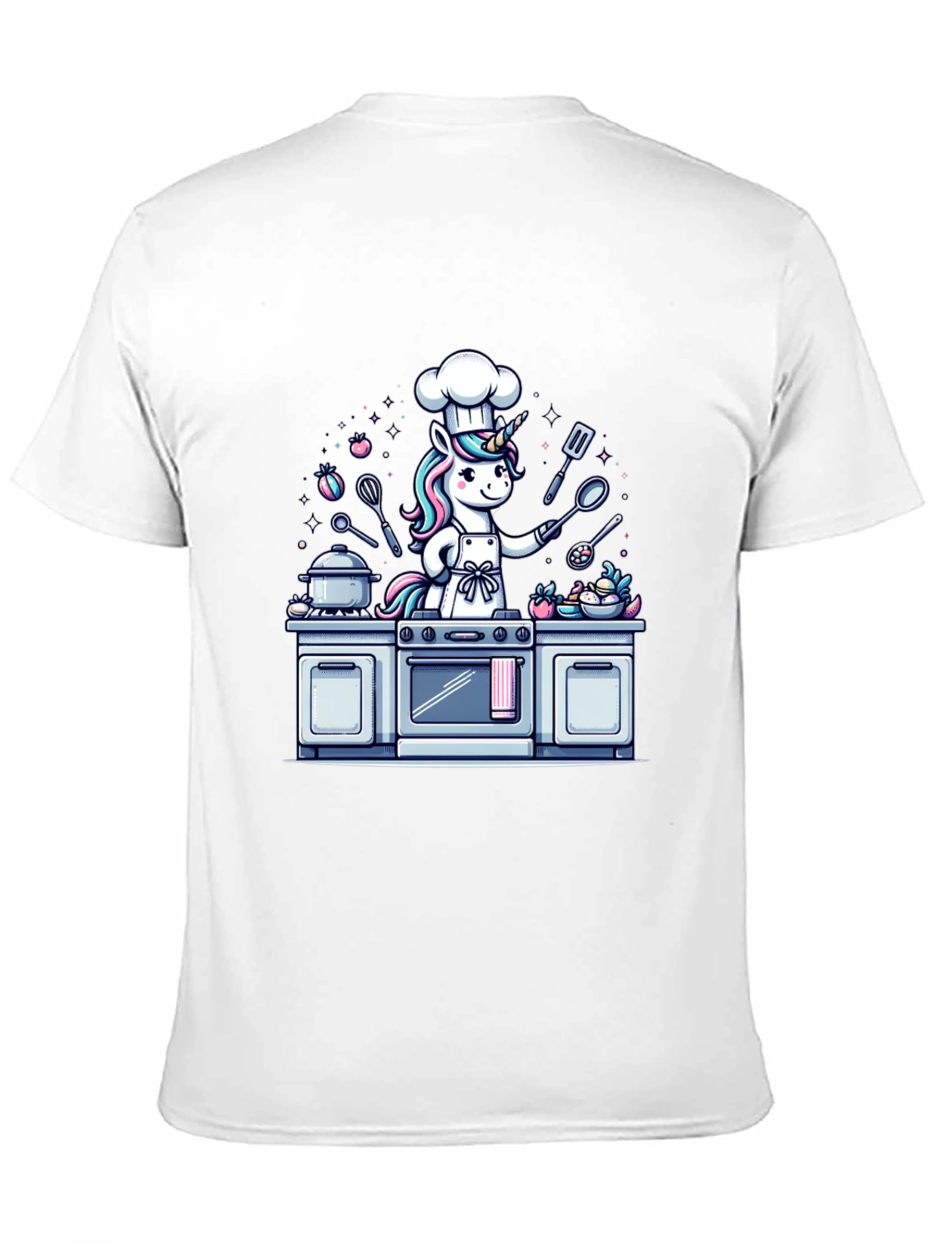 Black Unicorn Chef T-Shirt - Cartoon Graphic Tee view 11