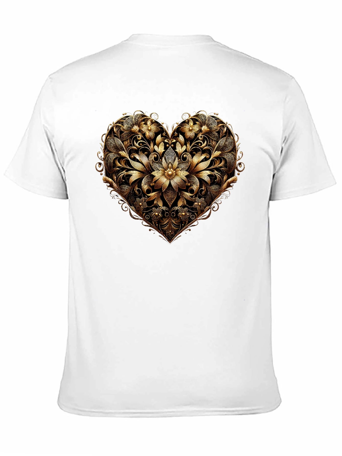 Black Golden Floral Heart Black T-Shirt view 11