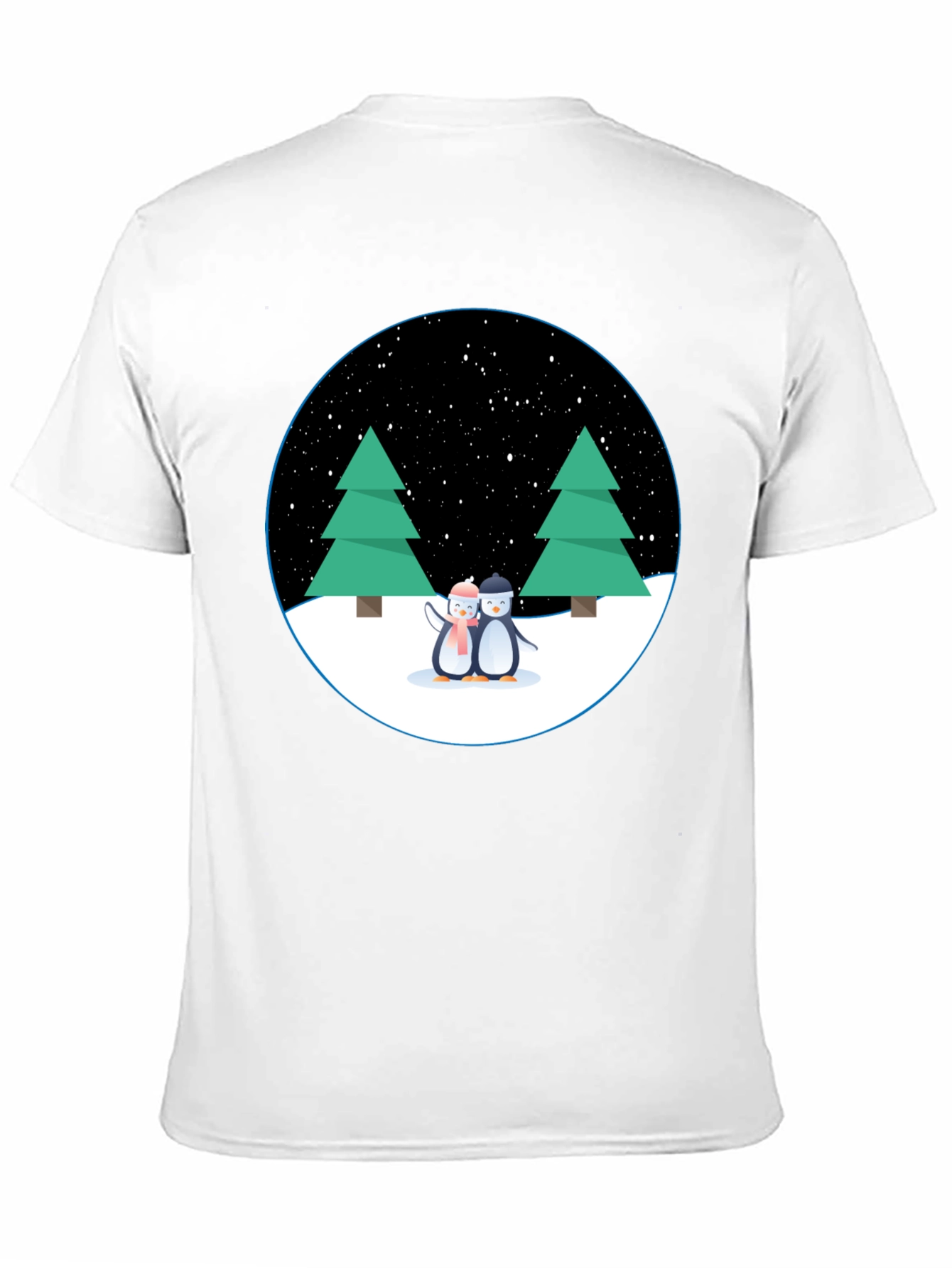 Black Penguin Winter Scene Black T-Shirt view 11