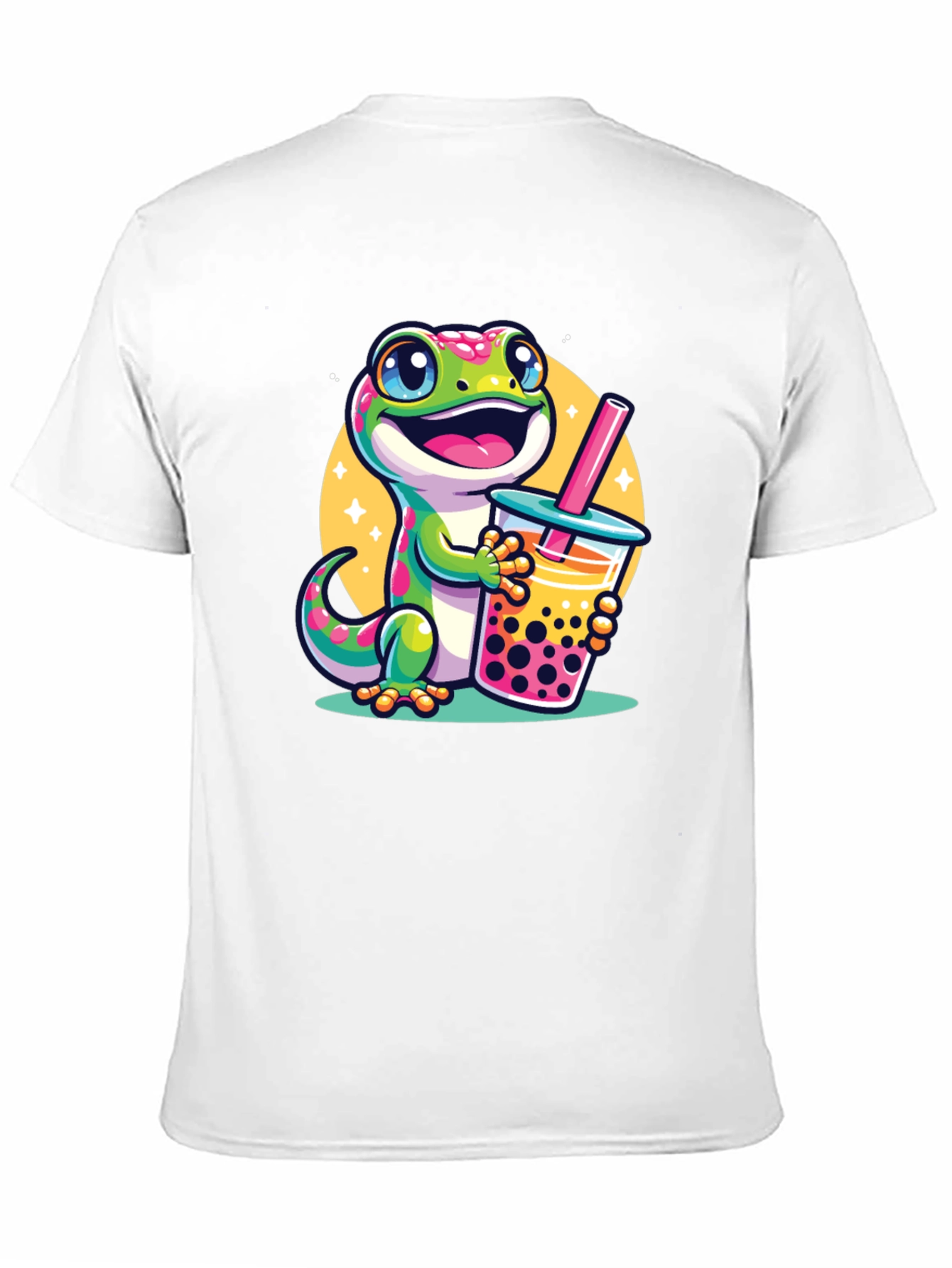 Black Cute Gecko Boba Tea Graphic T-Shirt view 11