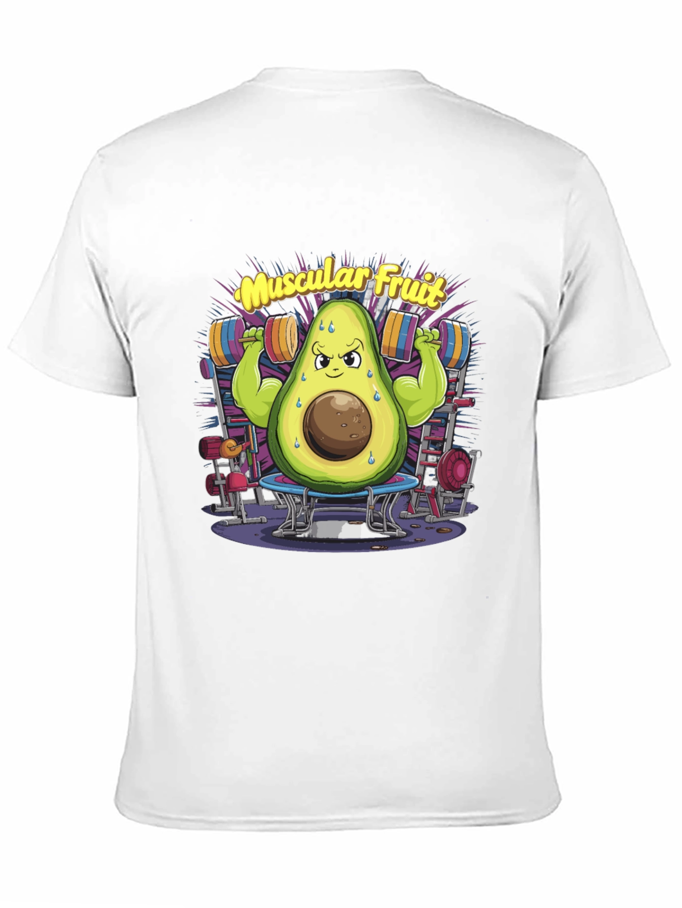 Black Muscular Fruit Avocado Black T-Shirt view 11