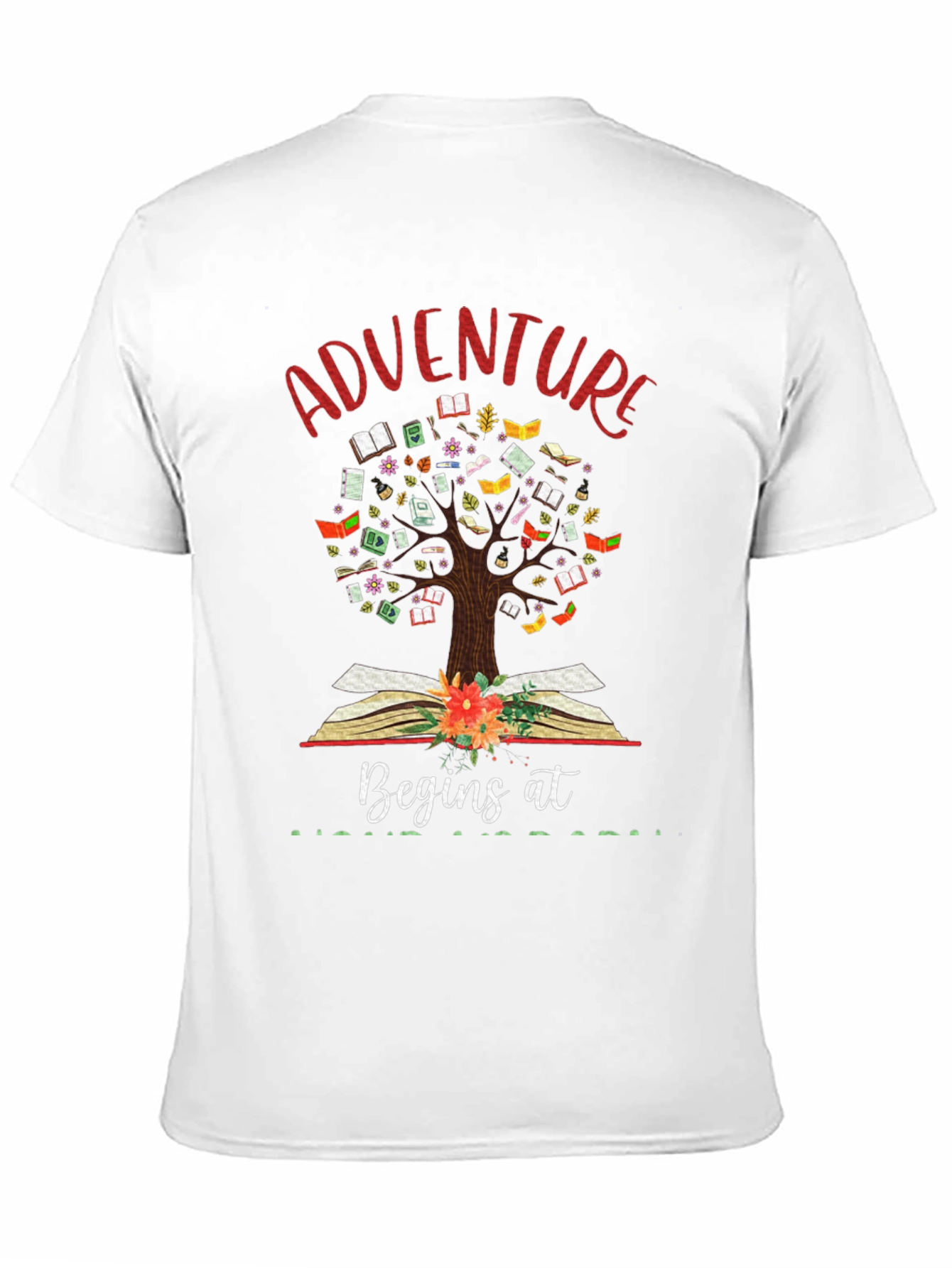 Black Adventure Begins at Books T-Shirt view 11