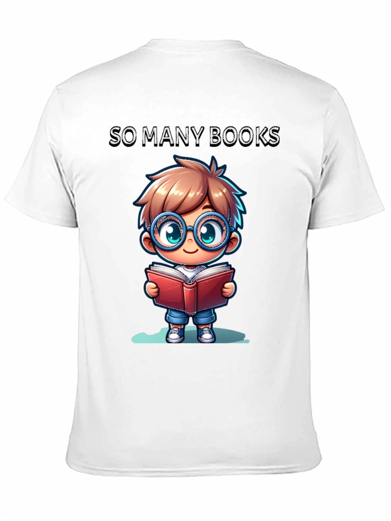 Black So Many Books T-Shirt: Cartoon Boy Reader view 11