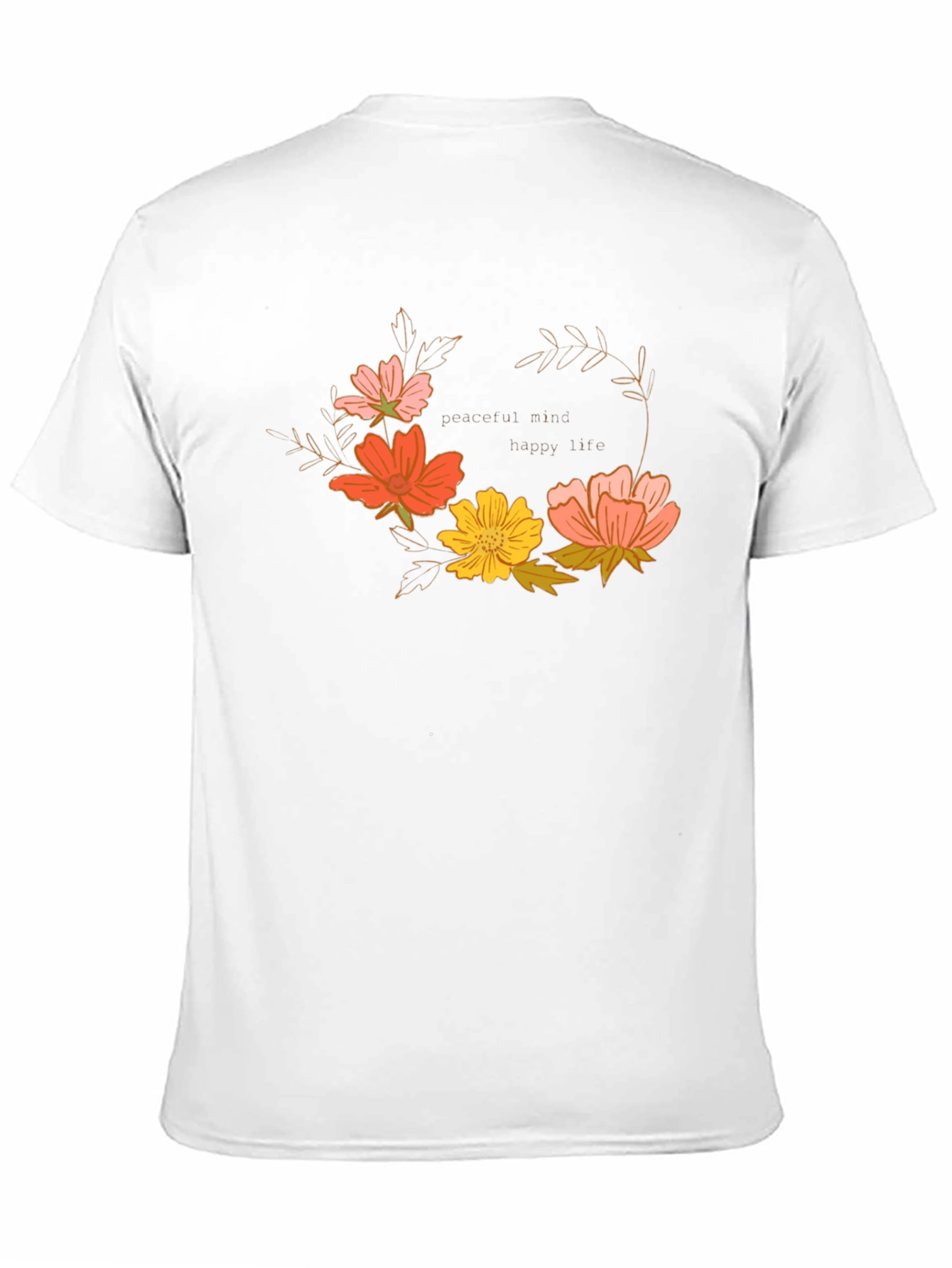 Floral Wreath Graphic T-Shirt - Peaceful Mind, Happy Life - 11
