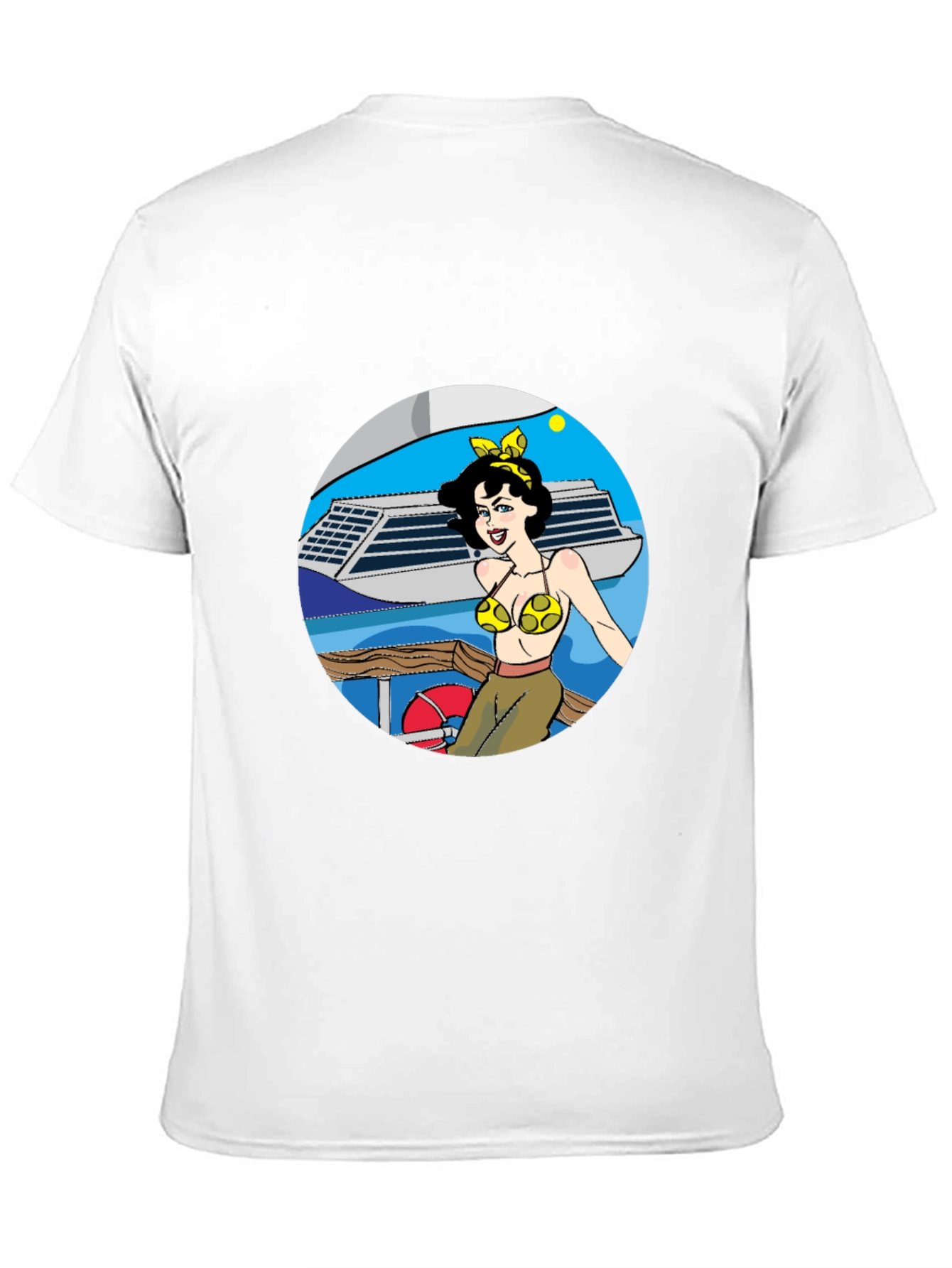 Black Cartoon Woman on Boat Graphic Tee - Black Cotton Blend view 11