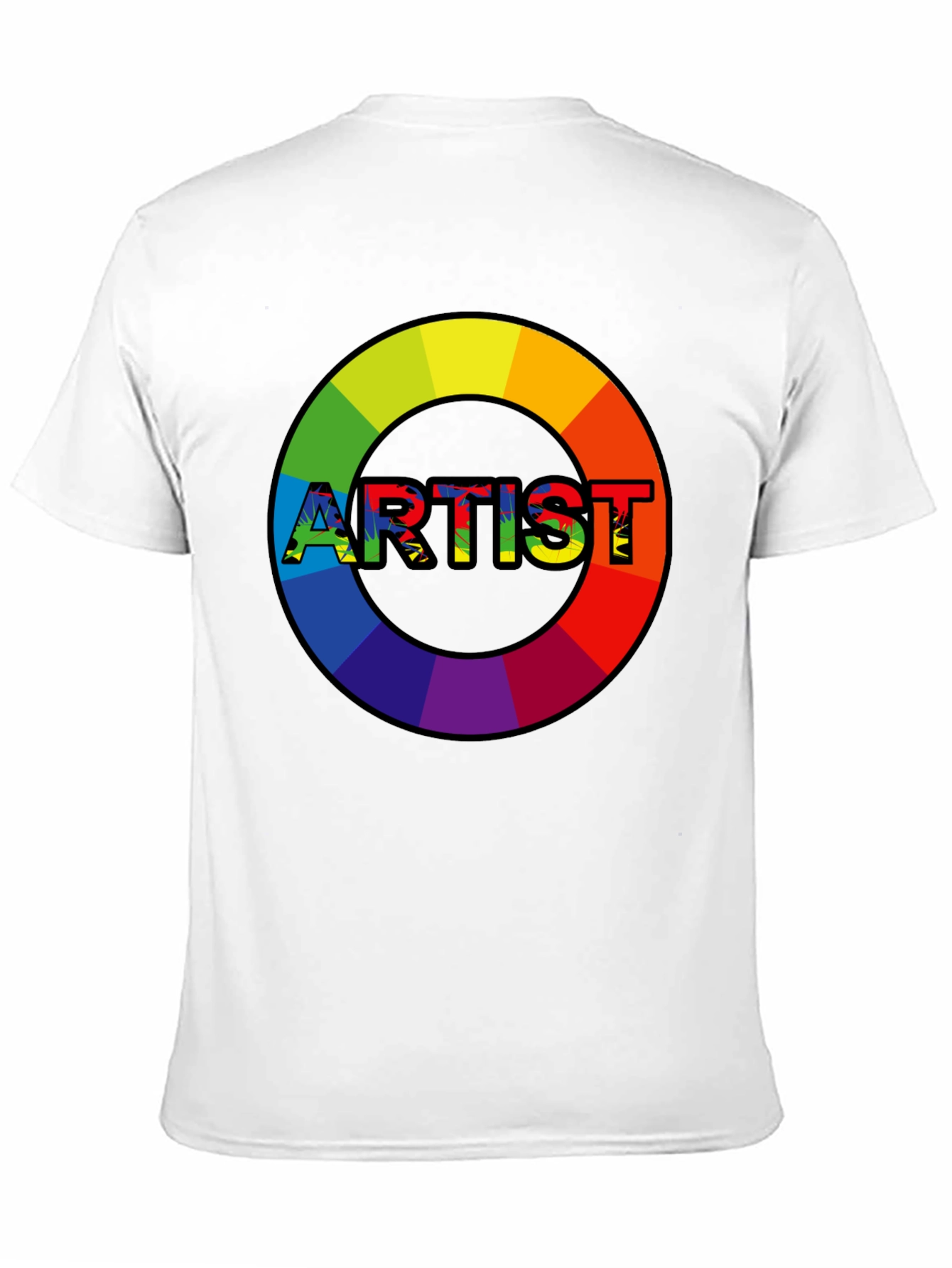 Black Rainbow Artist Circle Graphic Tee - Black Cotton Casual T-Shirt view 11