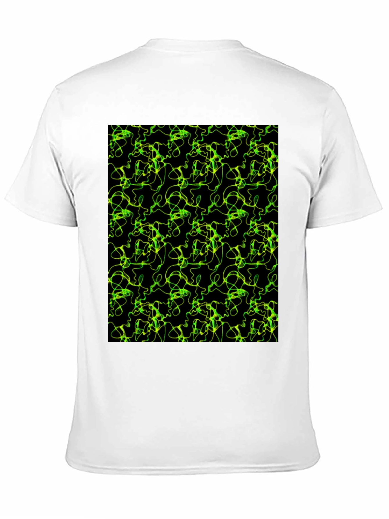 Black Abstract Green Line Pattern Black T-Shirt view 11