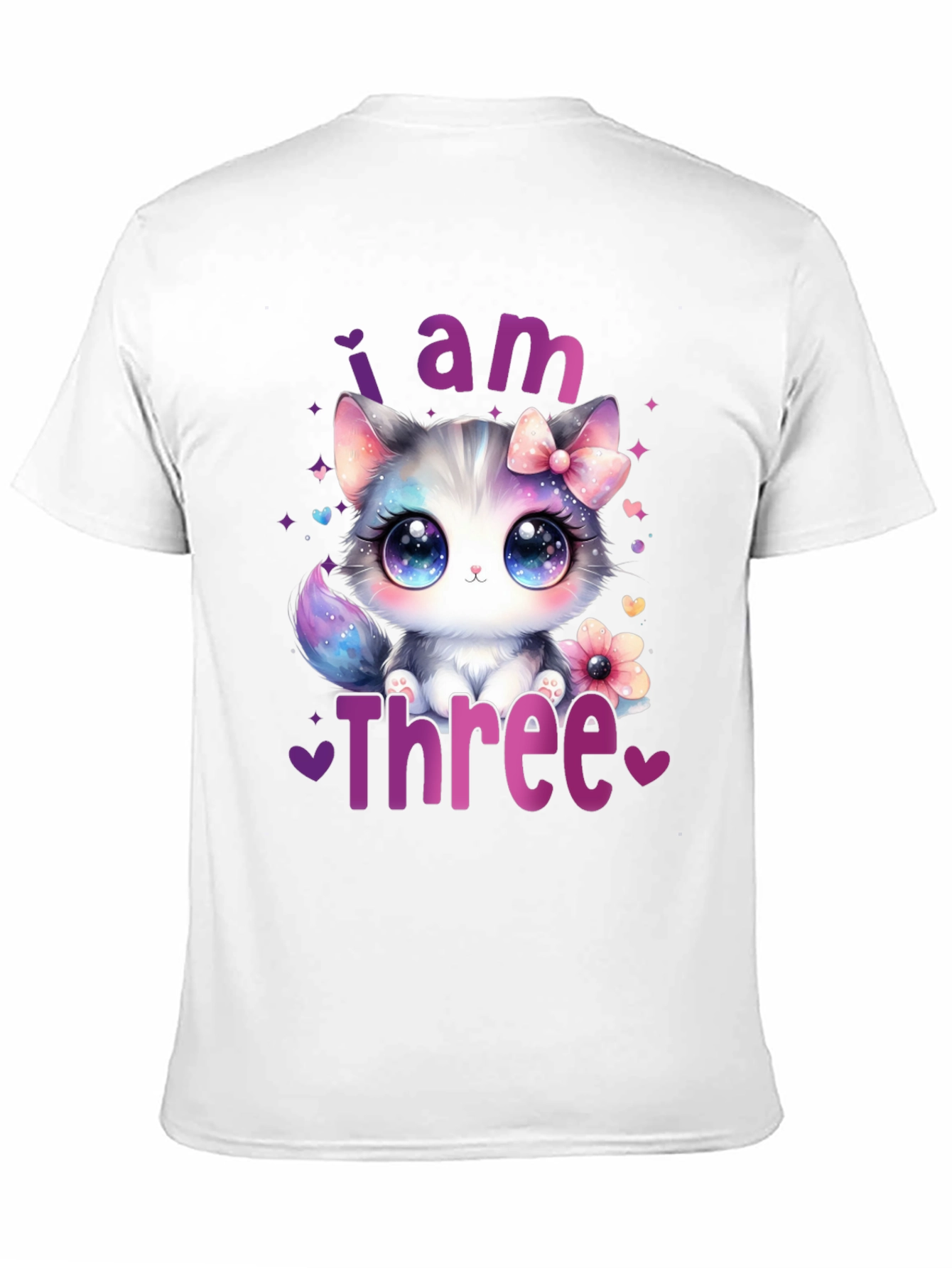 Black I Am Three Birthday Cat T-Shirt view 11
