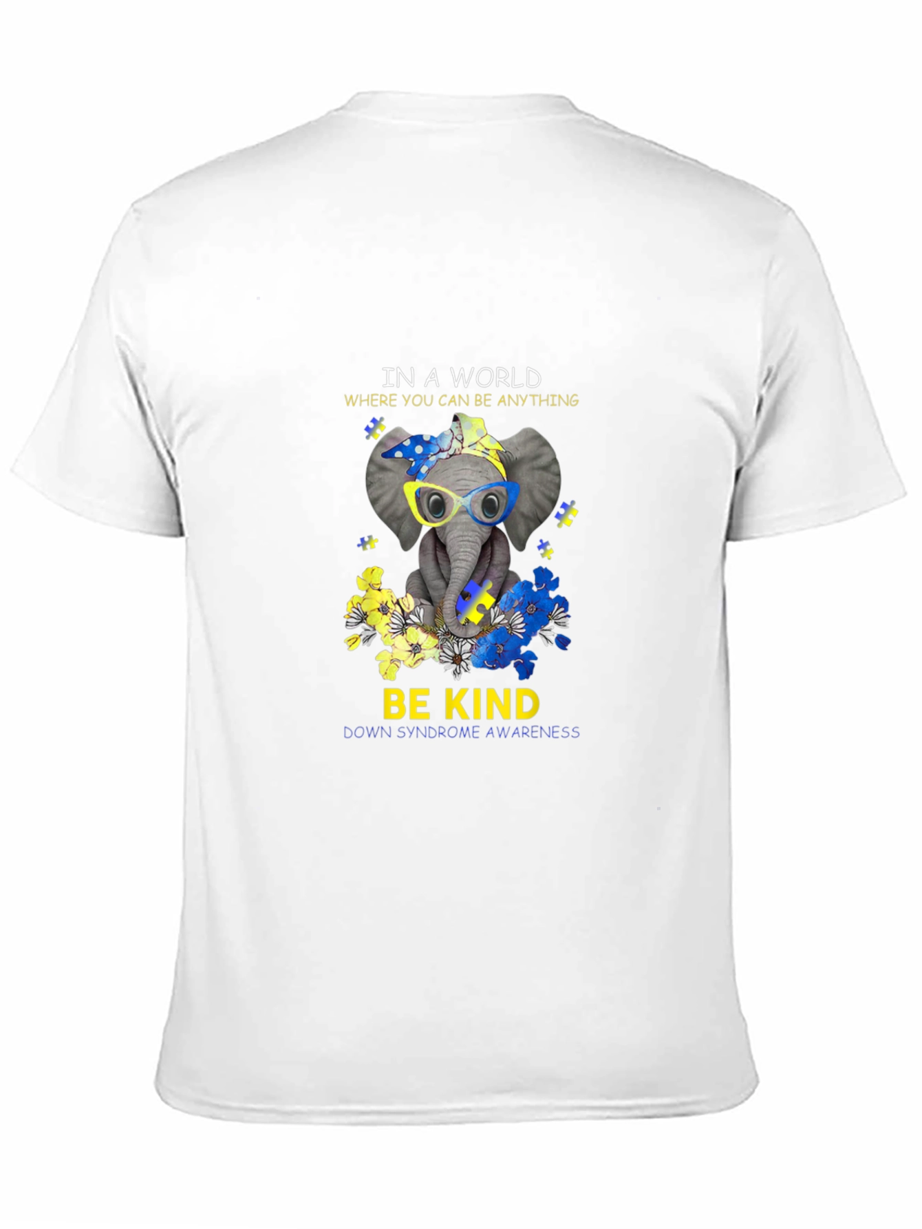 Black Be Kind Down Syndrome Awareness Elephant T-Shirt view 11